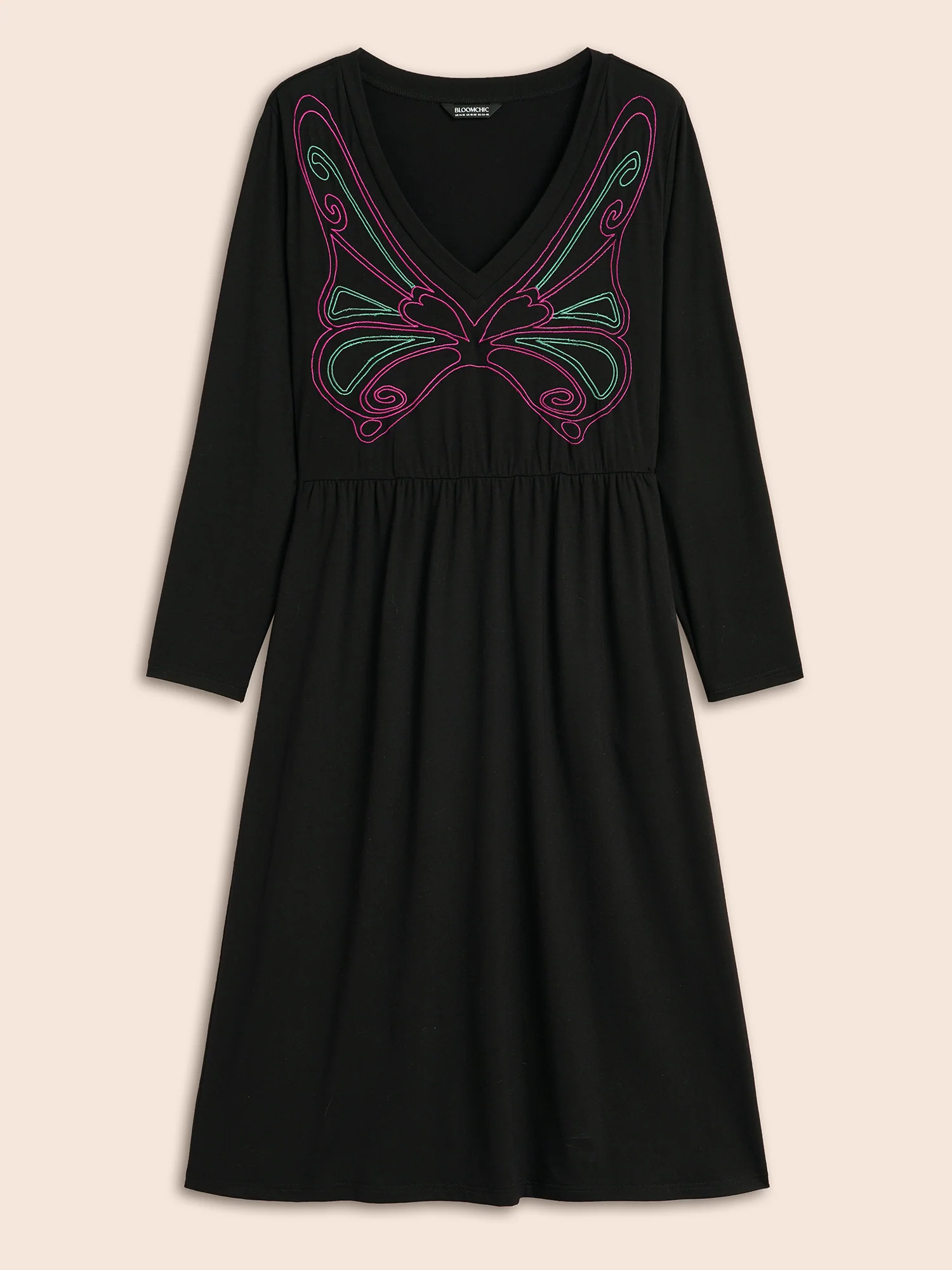 Butterfly Embroidered V Neck Midi Dress - Image 7