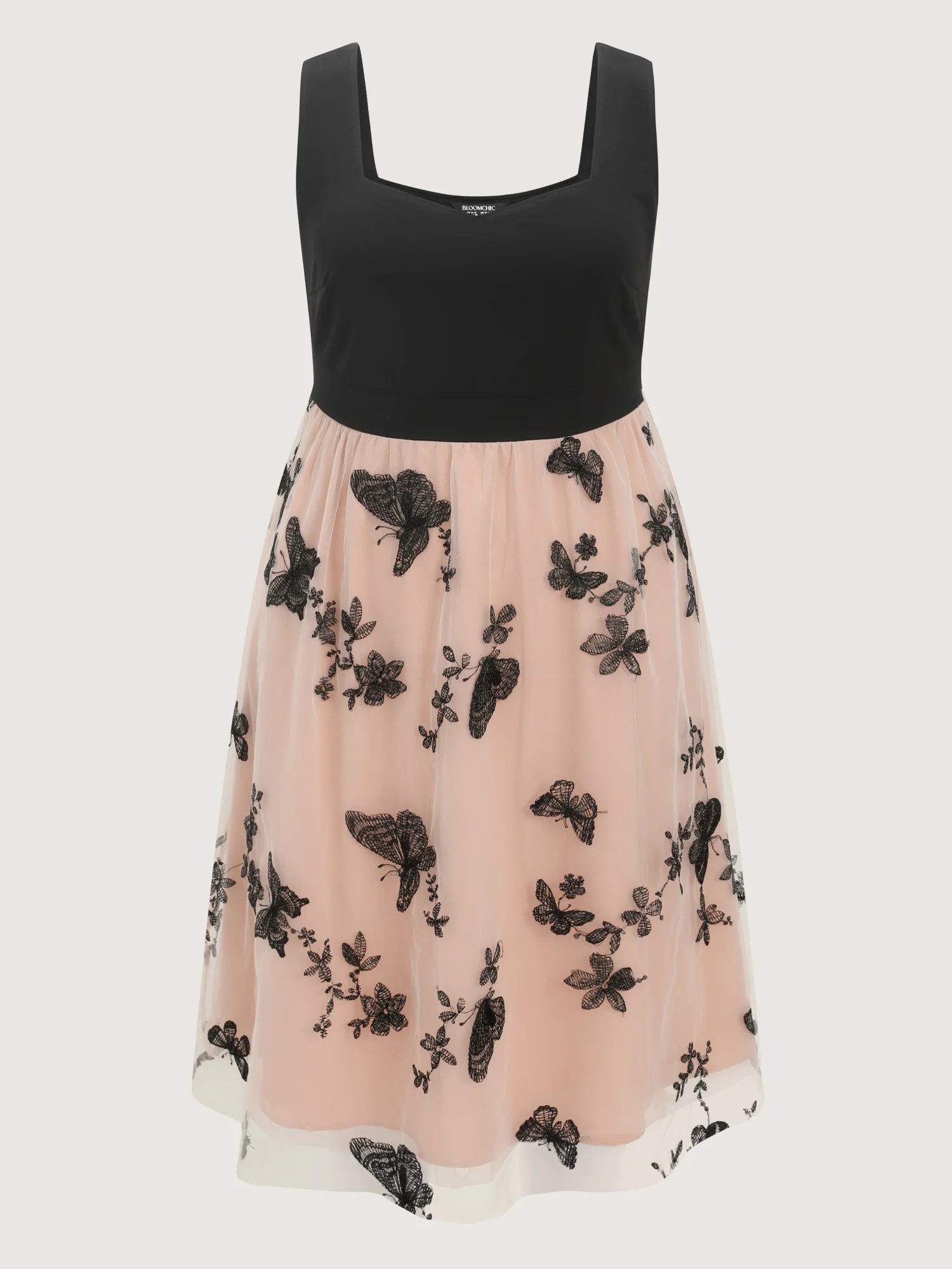 Butterfly Embroidery Color Block Flowy Midi Dress - Image 7