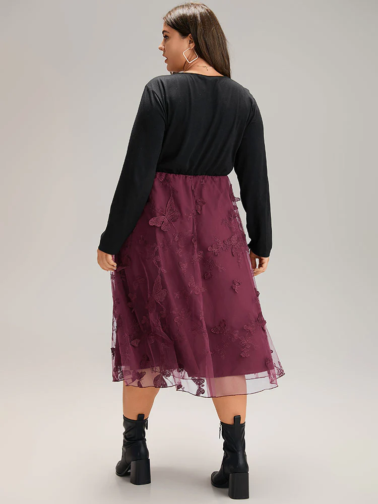 Butterfly Graphic Patchwork Mesh Dress - Image 2