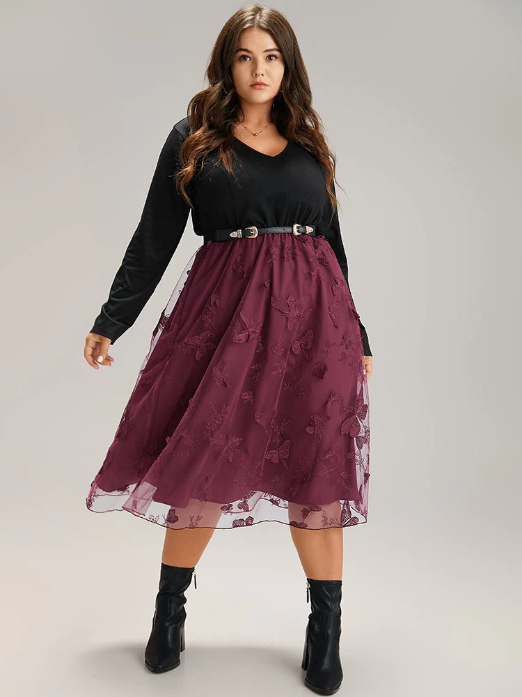 Butterfly Graphic Patchwork Mesh Dress - Image 3