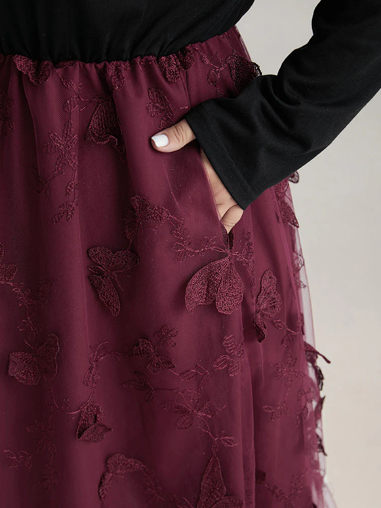 Butterfly Graphic Patchwork Mesh Dress - Image 6