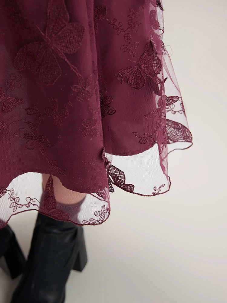 Butterfly Graphic Patchwork Mesh Dress - Image 7