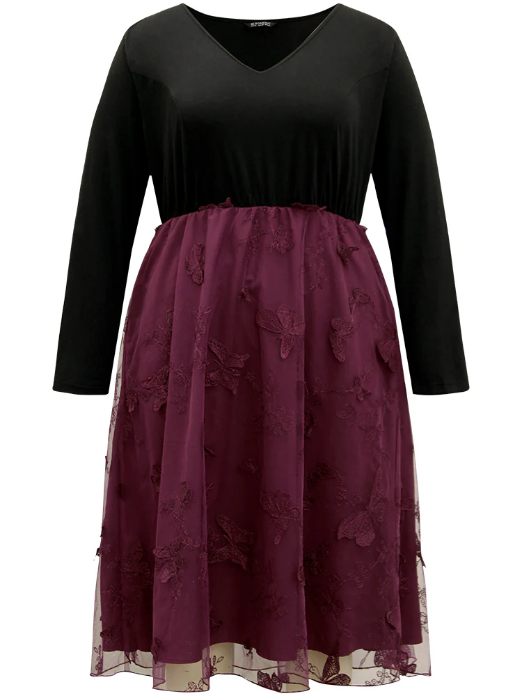 Butterfly Graphic Patchwork Mesh Dress - Image 8