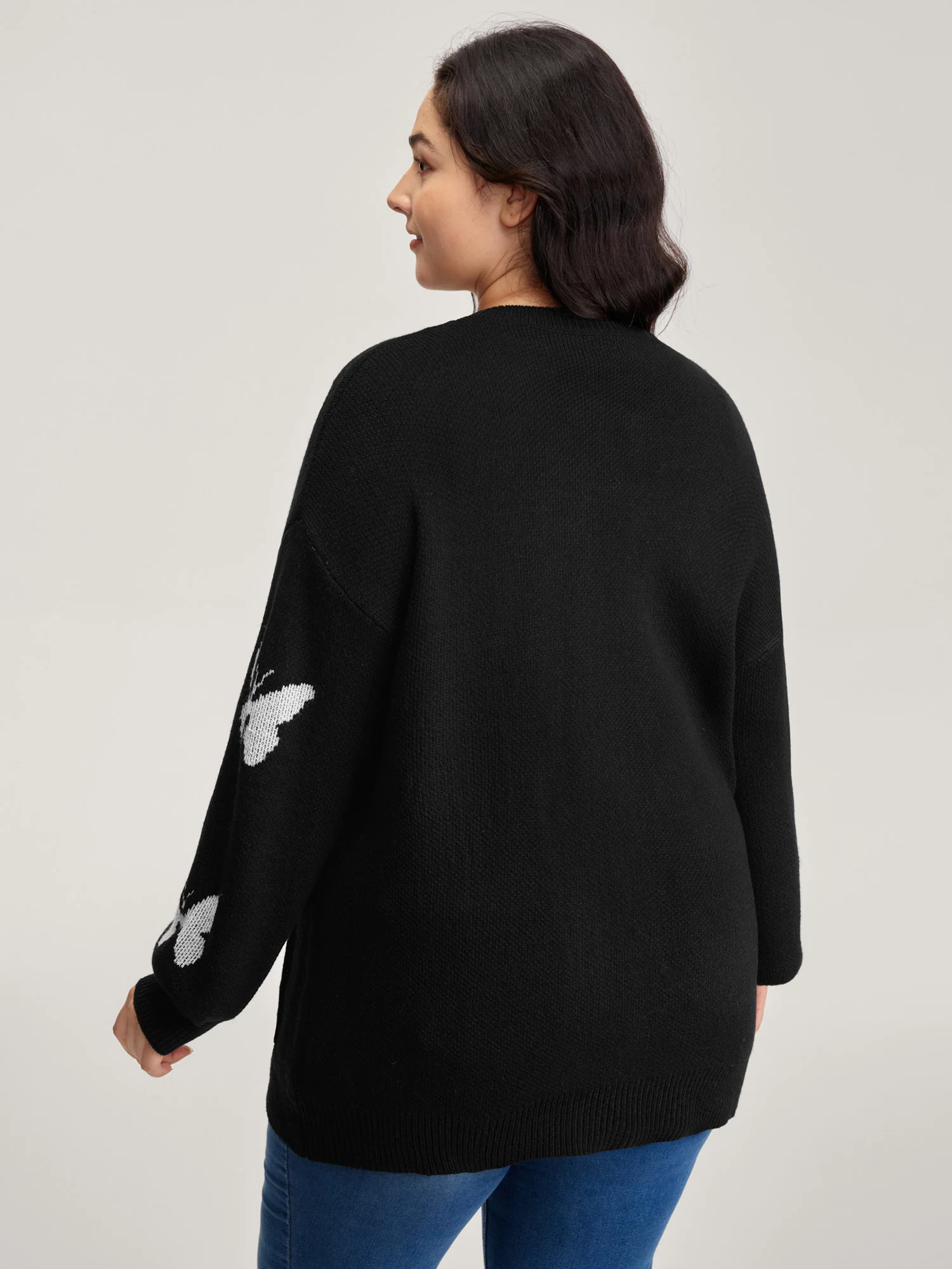 Butterfly Jacquard Pattern Knit Cardigan - Image 4