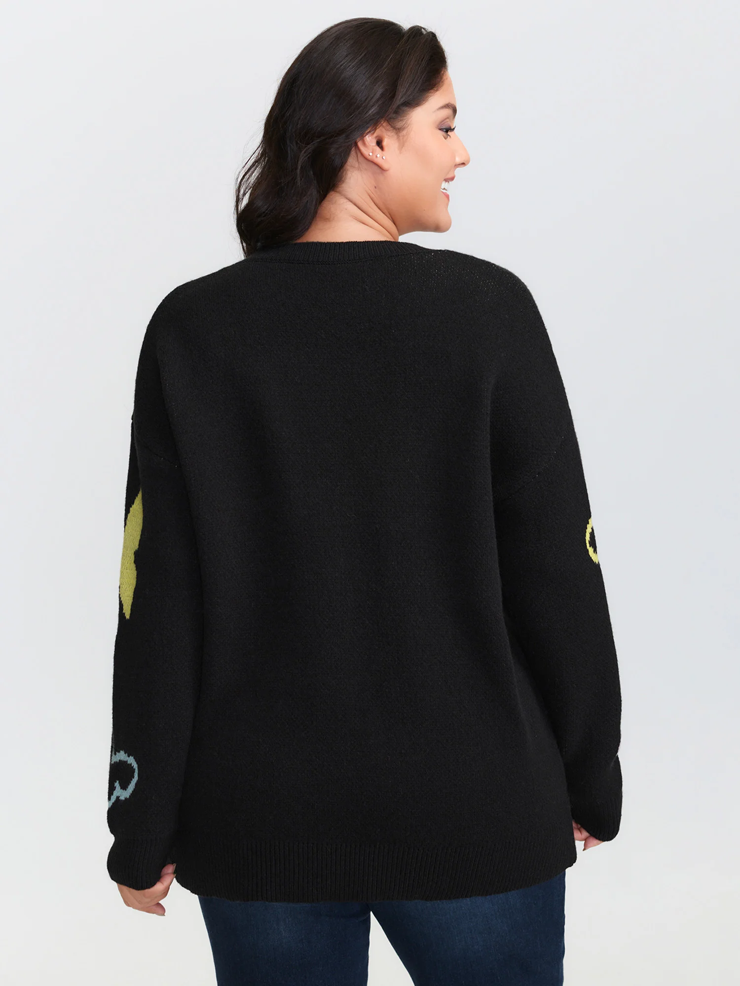 Butterfly Jacquard Pattern Round Neck Pullover - Image 5