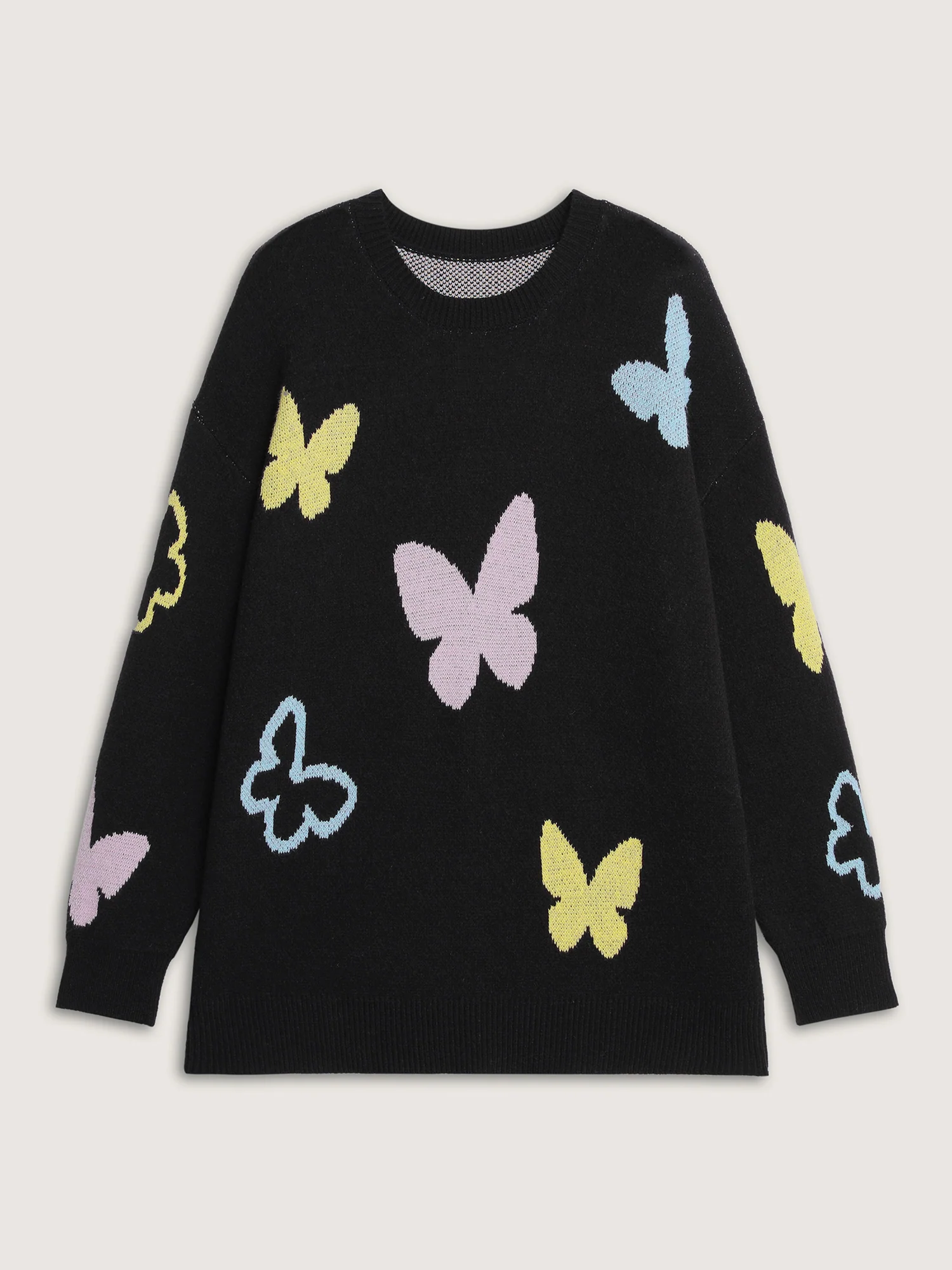 Butterfly Jacquard Pattern Round Neck Pullover - Image 8