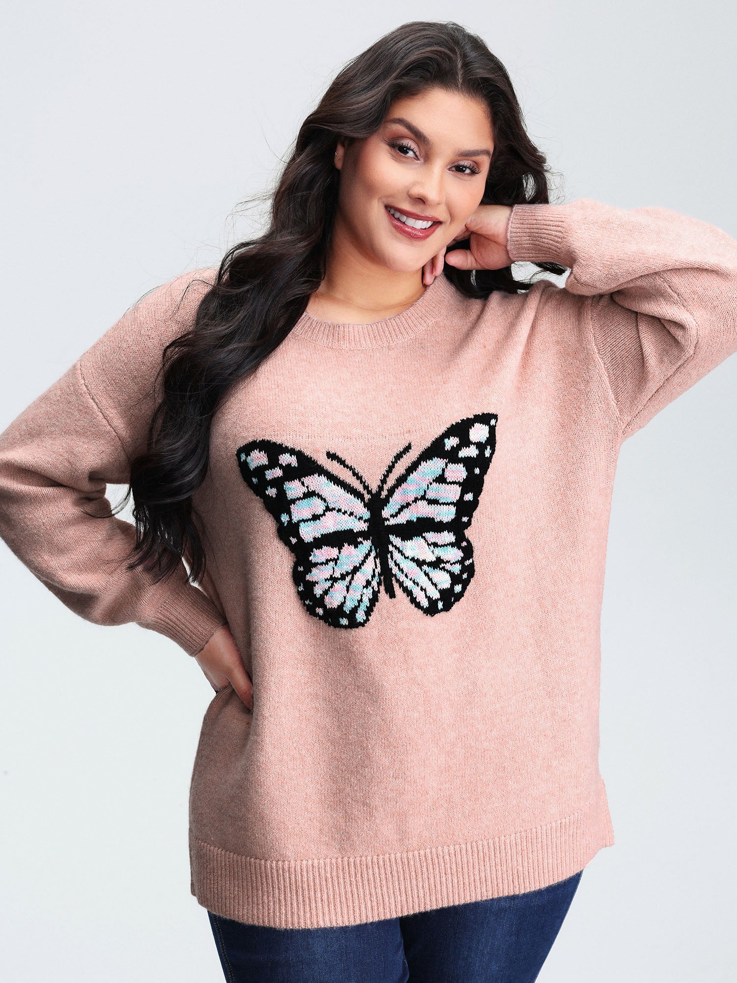 Butterfly Pattern Jacquard Pullover - Image 2