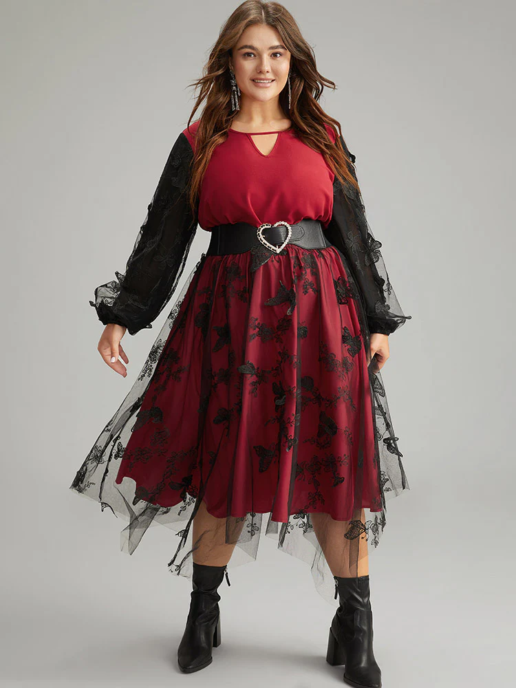 Butterfly Plisse Patchwork Keyhole Blouse - Image 2
