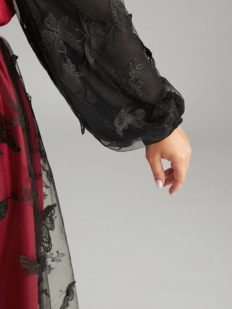 Butterfly Plisse Patchwork Keyhole Blouse - Image 5
