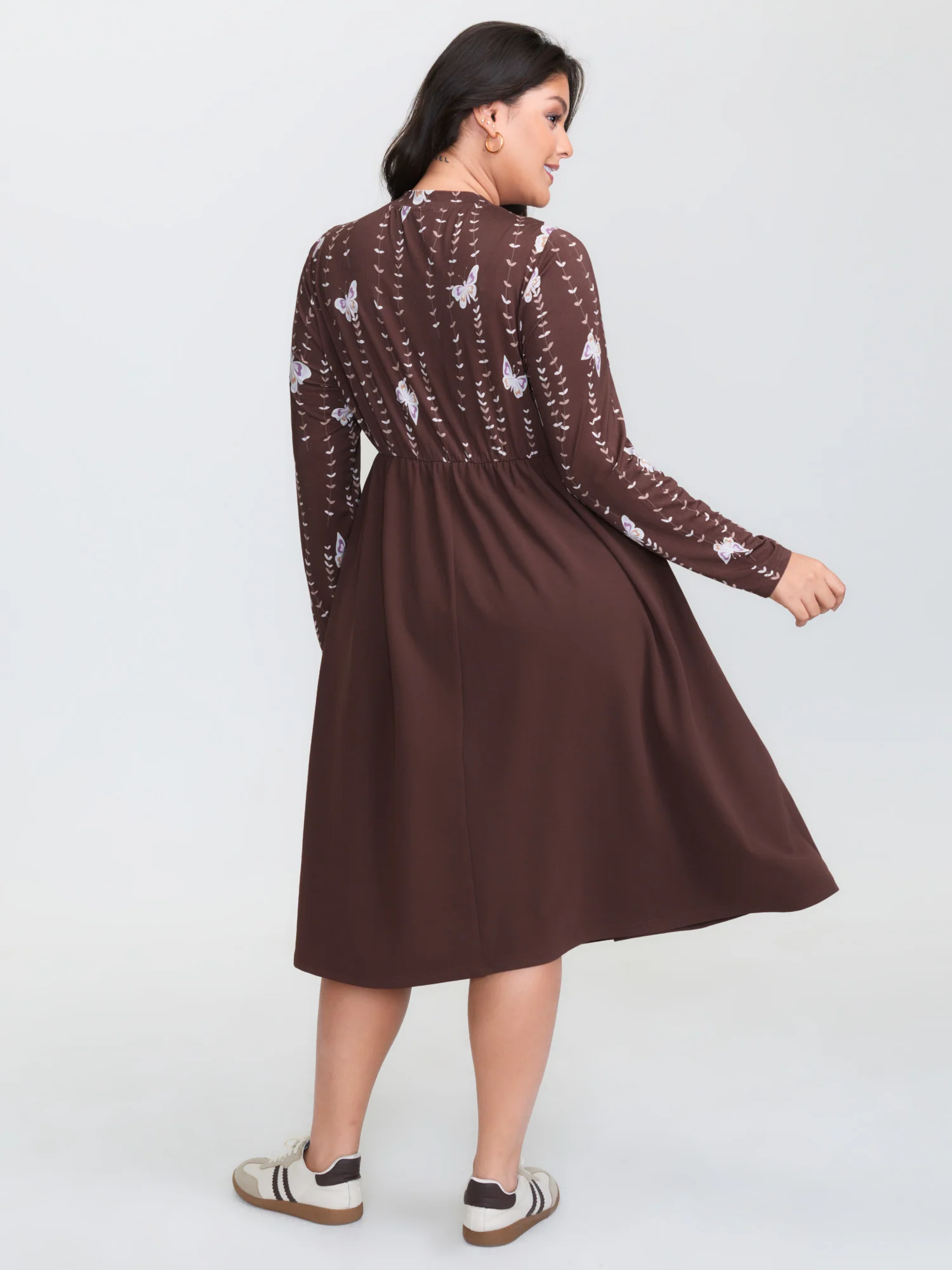 Butterfly Print Mockneck Midi Dress - Image 4