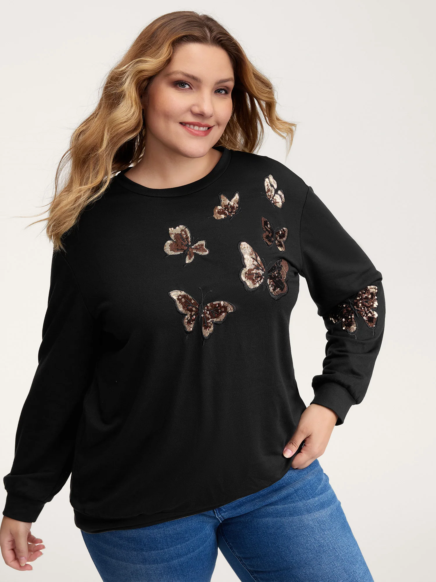 Butterfly Sequin Embroidery Relaxed-Fit Sweatshirt - Image 2