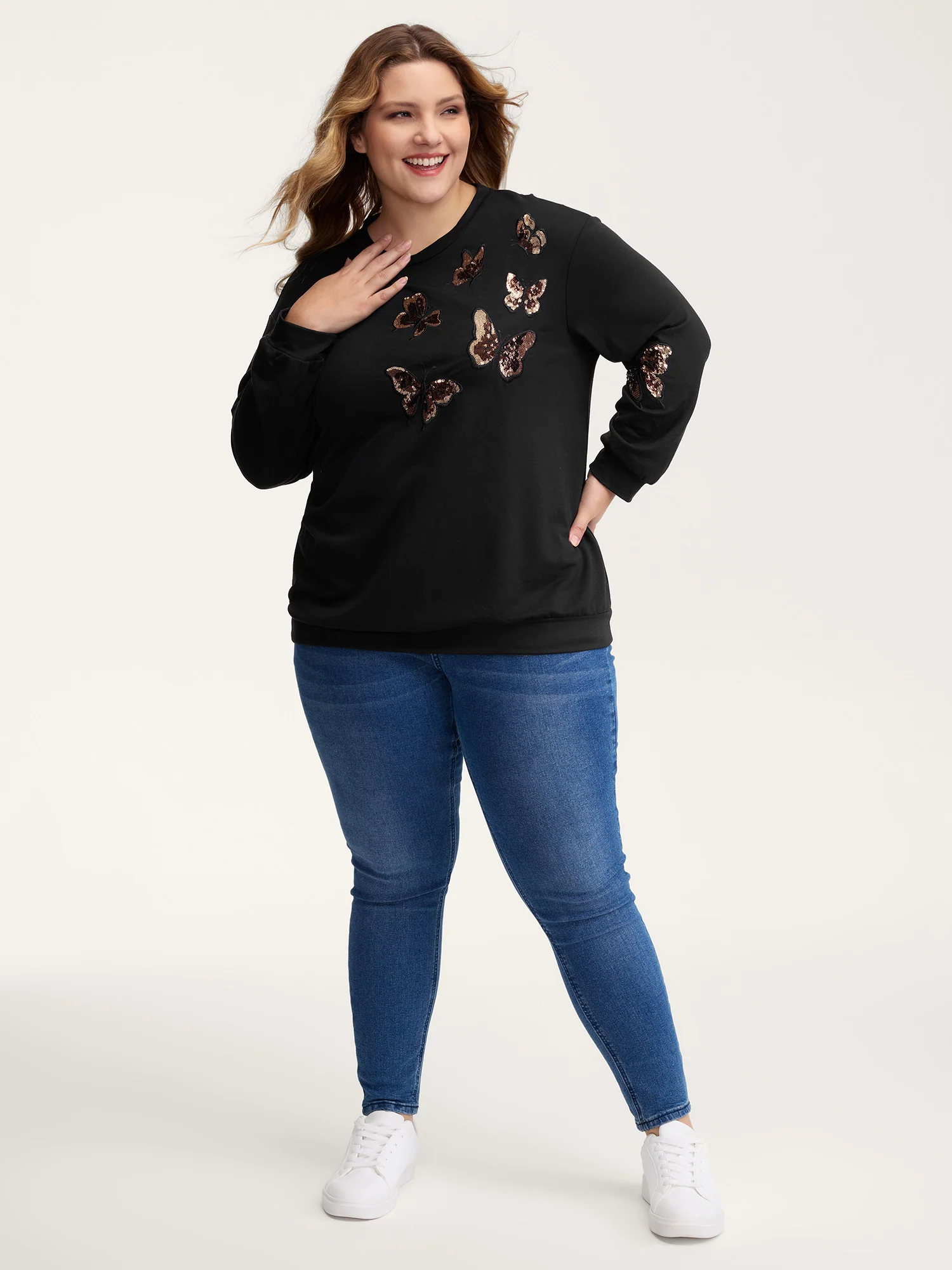 Butterfly Sequin Embroidery Relaxed-Fit Sweatshirt - Image 3