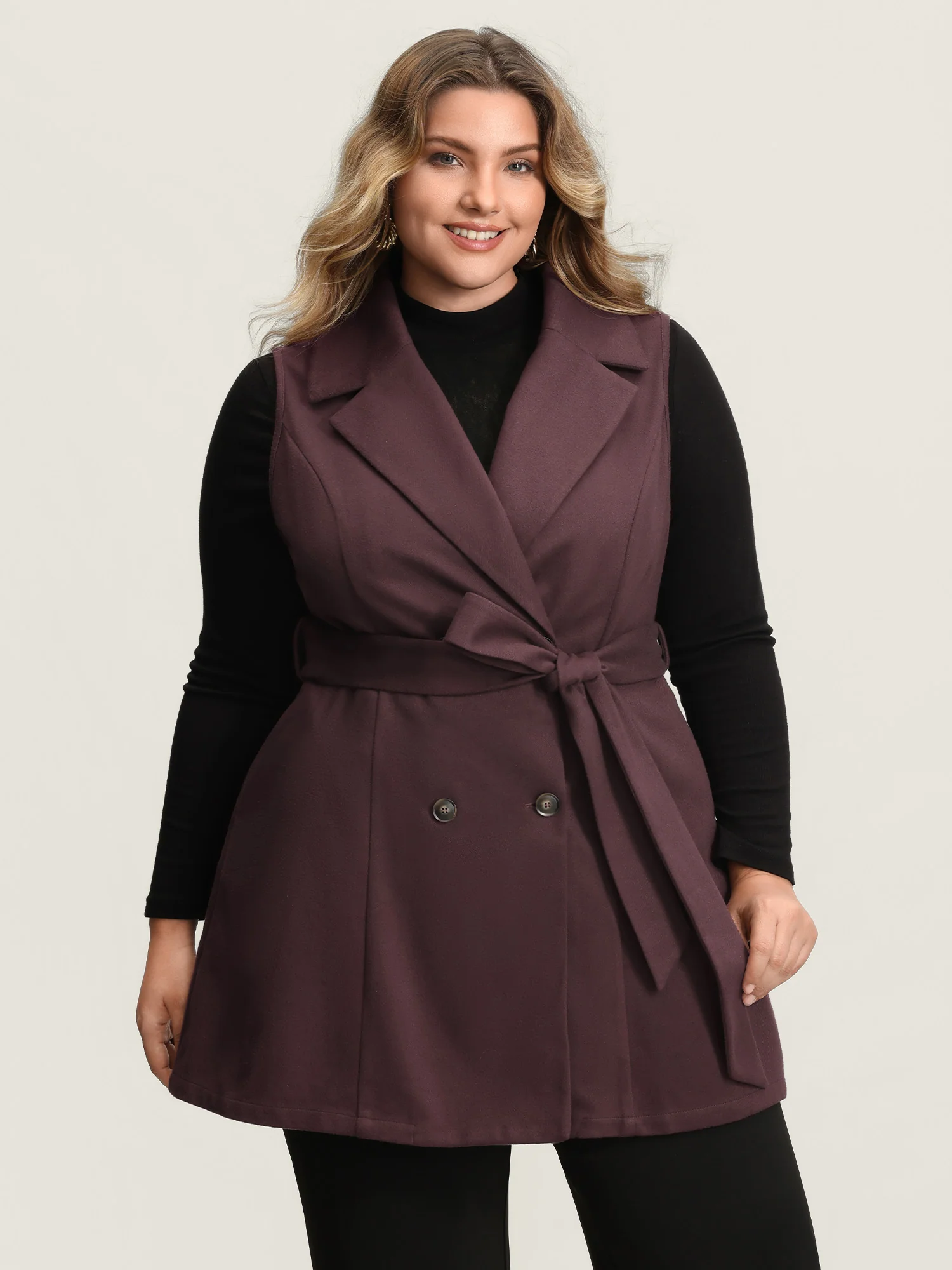 Button Detail Belted Pockets Vest - Image 3