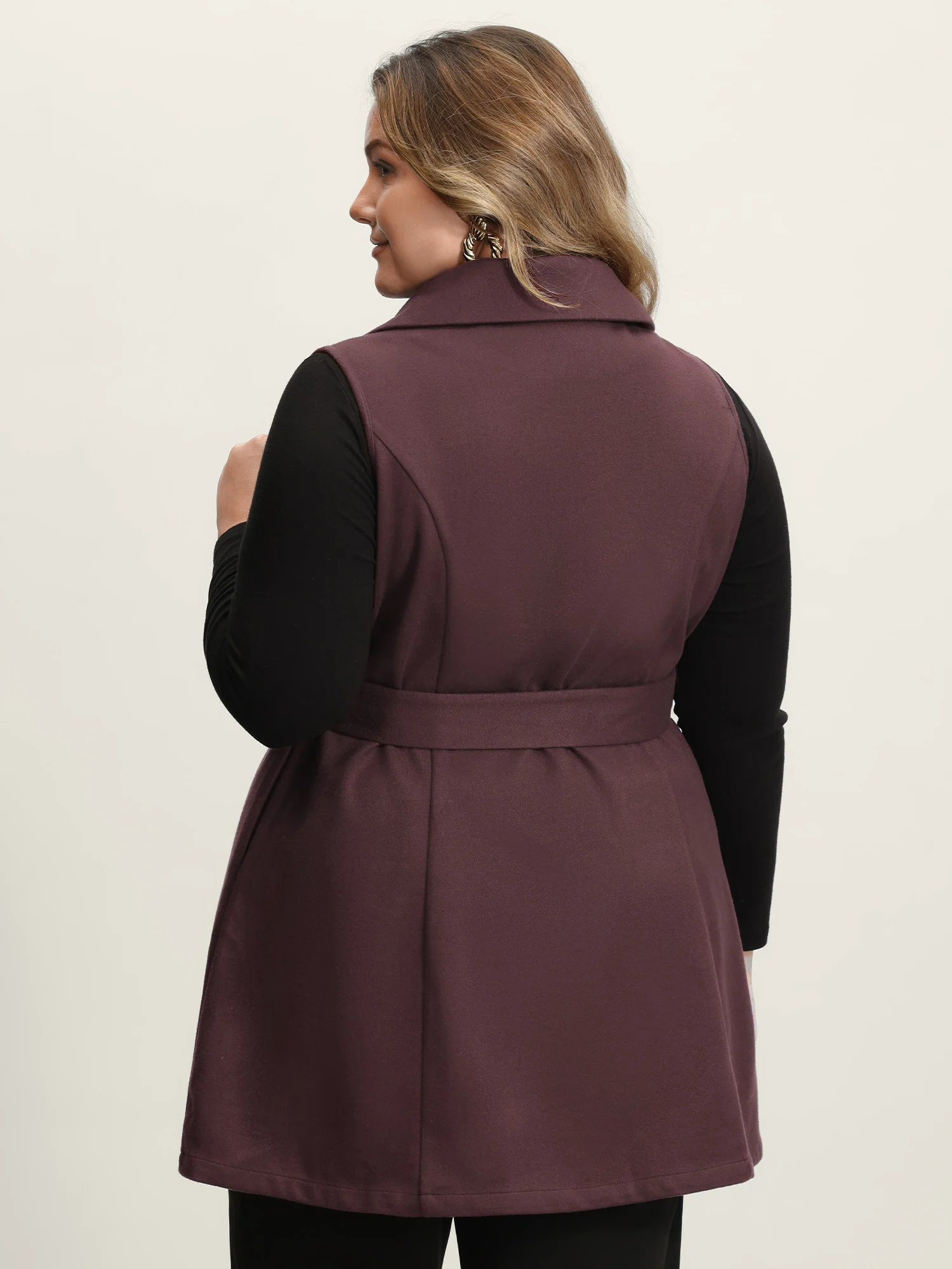 Button Detail Belted Pockets Vest - Image 4