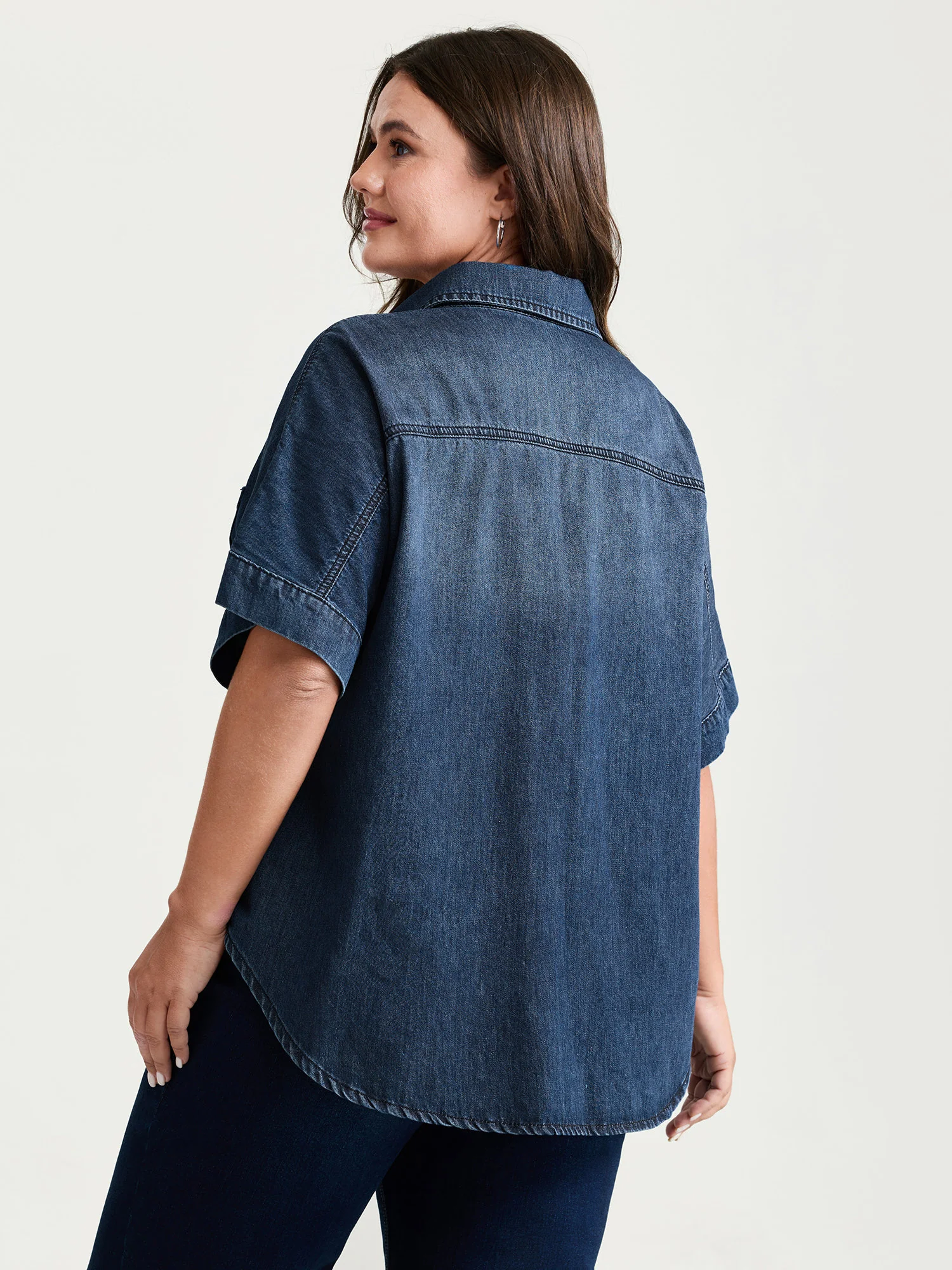 Button Detail Collar Pocket Denim Top - Image 4