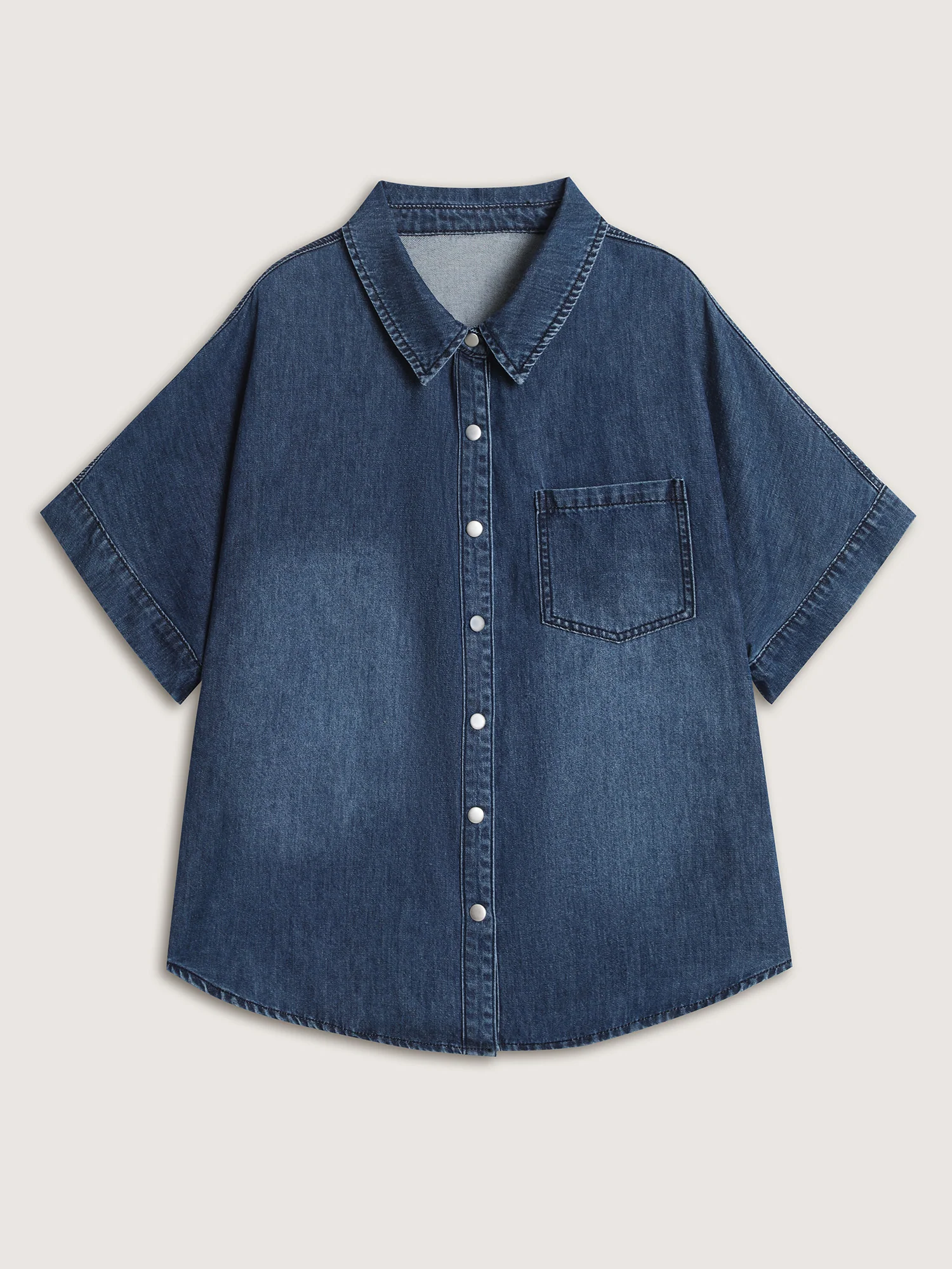Button Detail Collar Pocket Denim Top - Image 5
