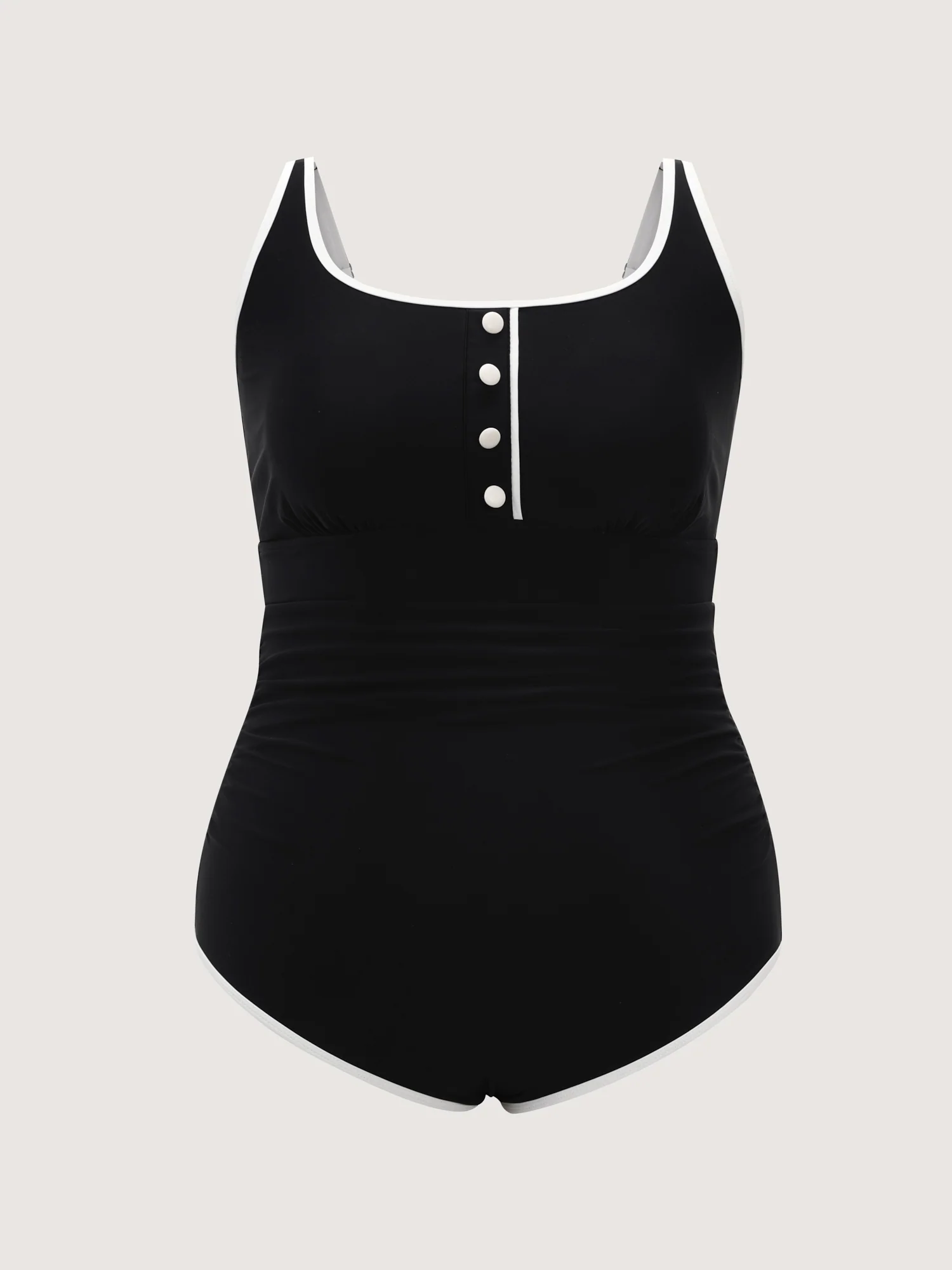 Button Detail Color Contrast One-Piece Swimsuit - Image 7