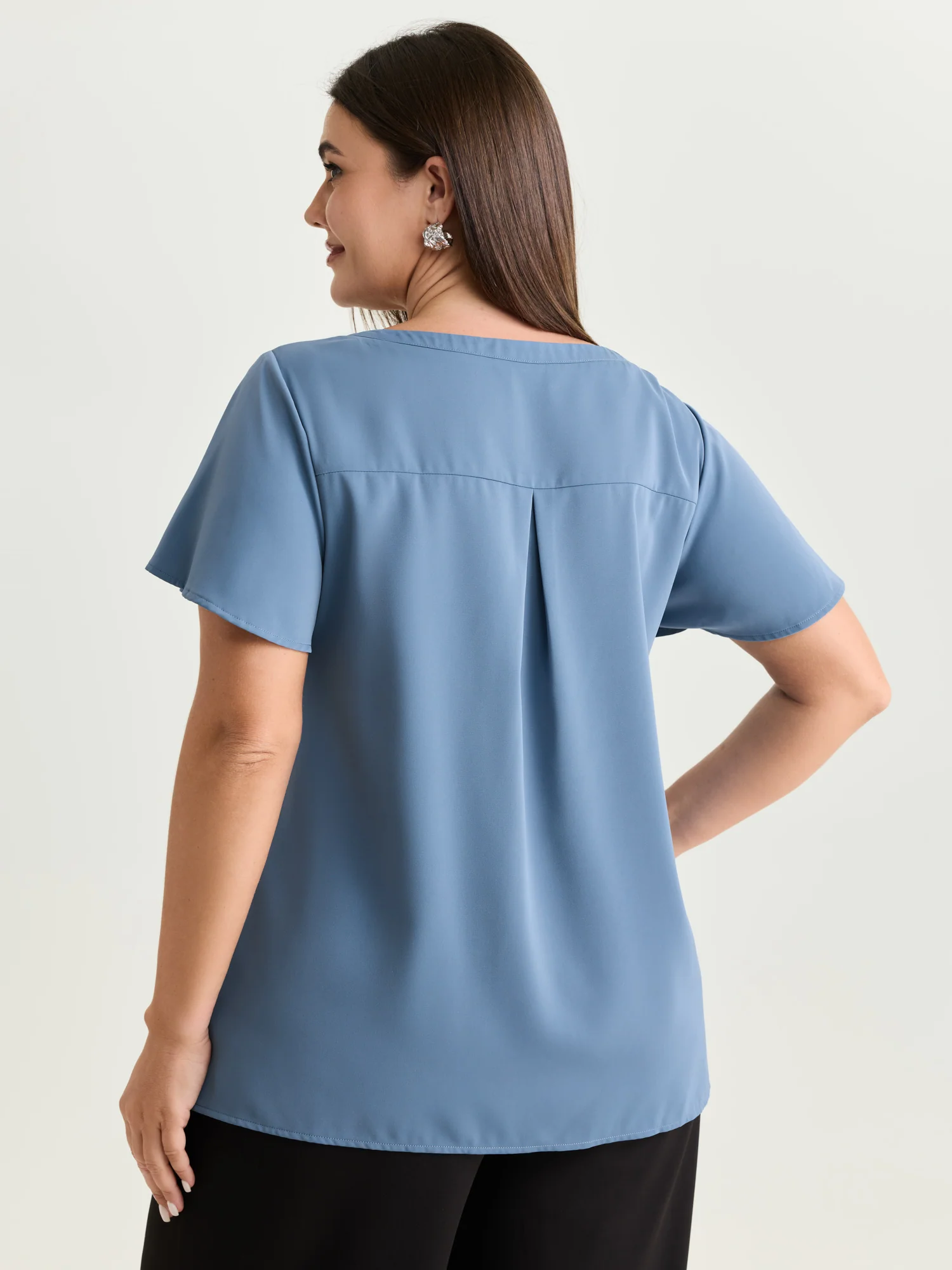 Button Detail Metal Loop Neckline Blouse - Image 4