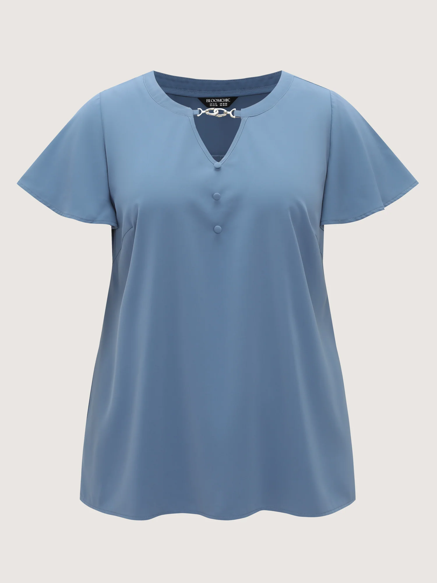 Button Detail Metal Loop Neckline Blouse - Image 7