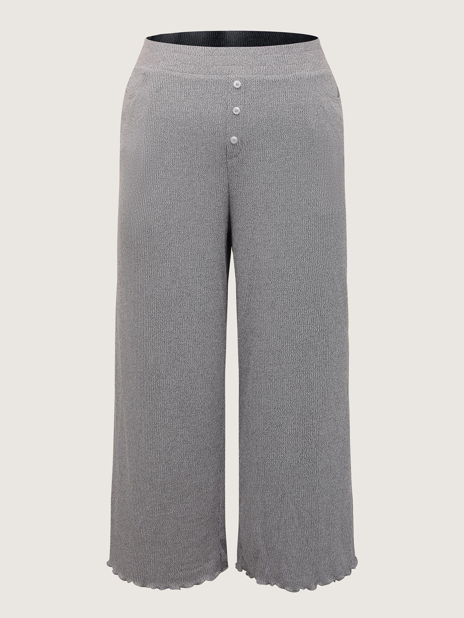 Button Detail Mixed Color Knit Lounge Bottoms - Image 7