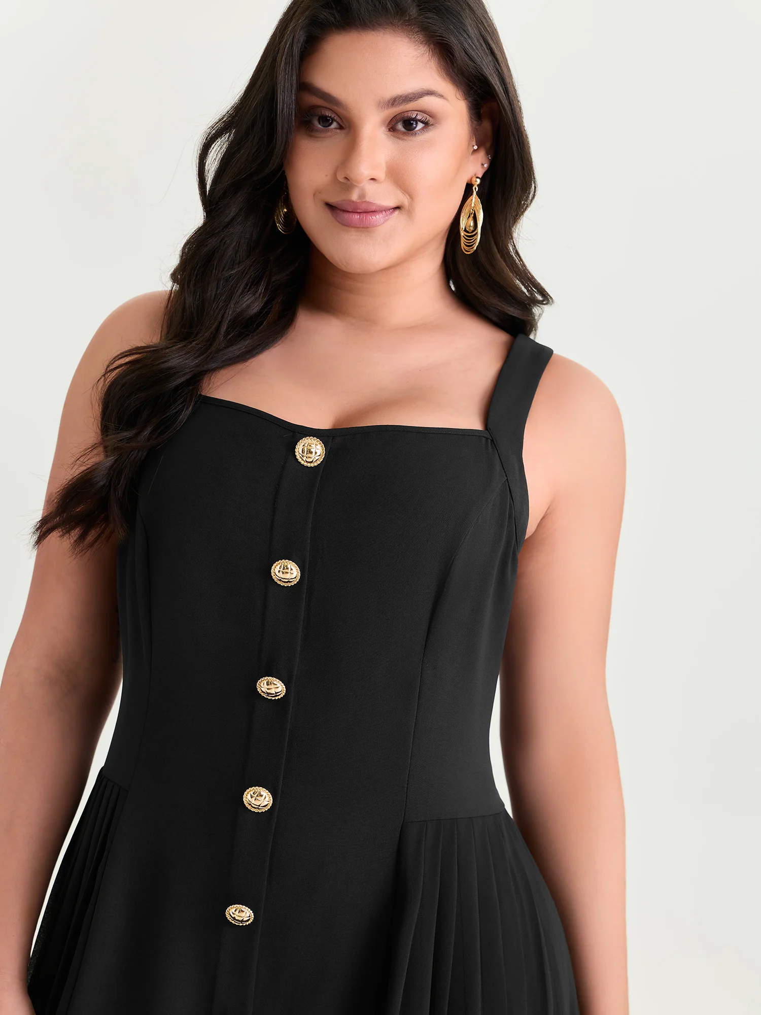 Button Detail Pleated Waist Midi Dress - Image 2