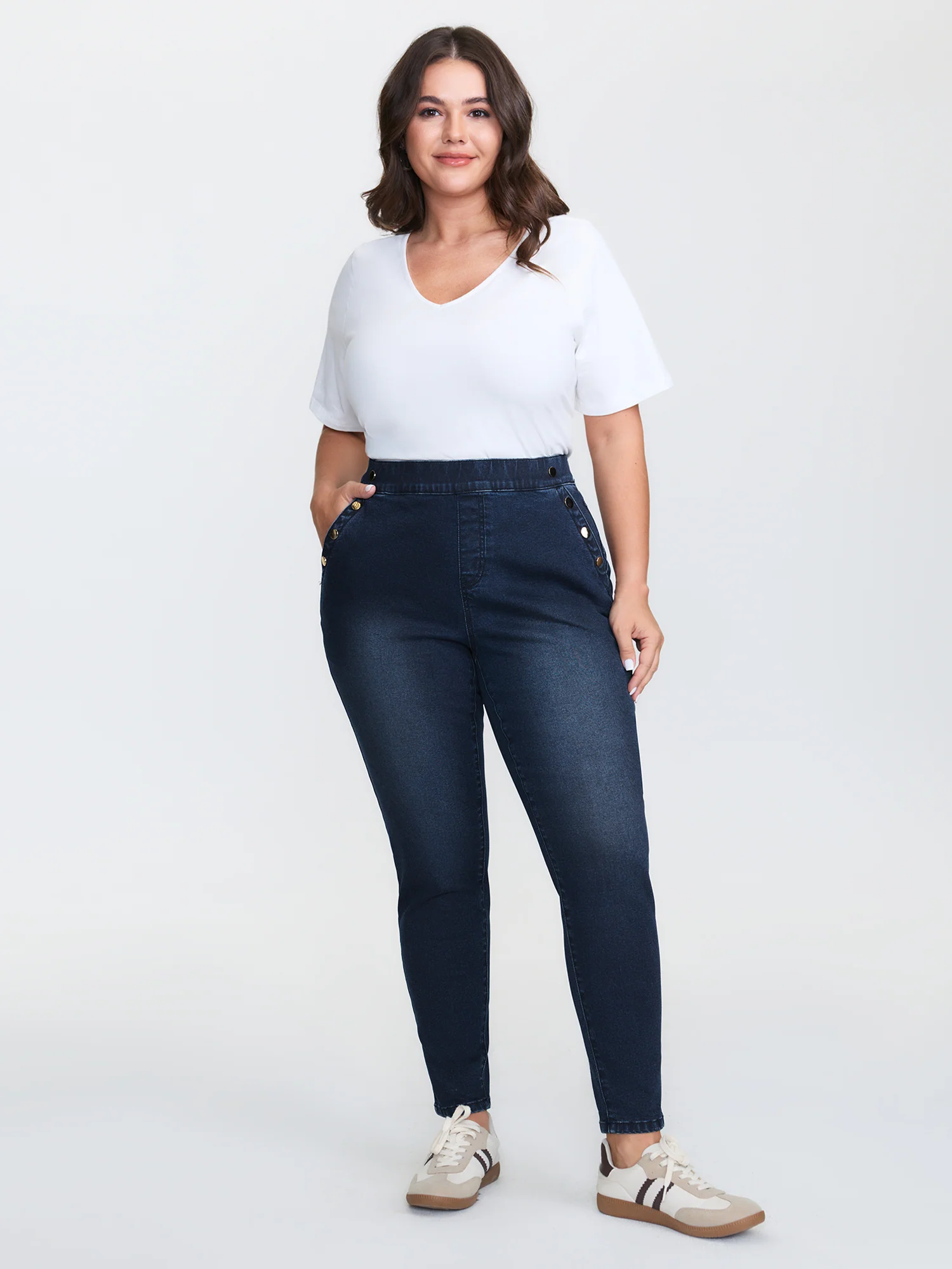 Button-Detail Pull-On Skinny-Fit Jeans - Image 2