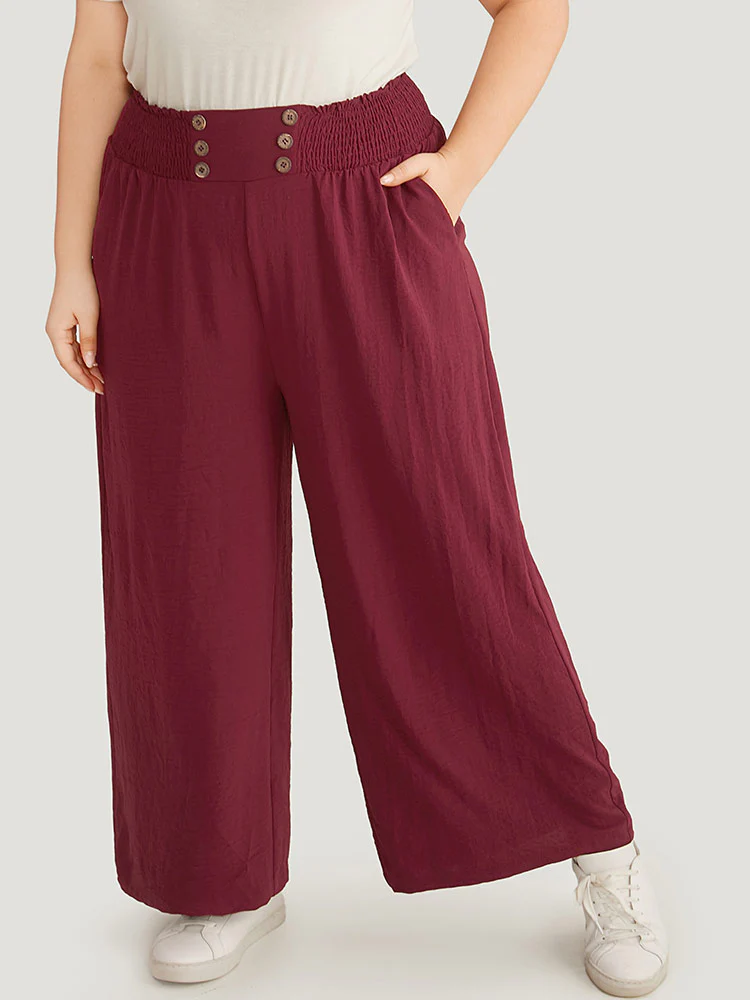 Button Detail Shirred Wide Leg Pants - Image 2