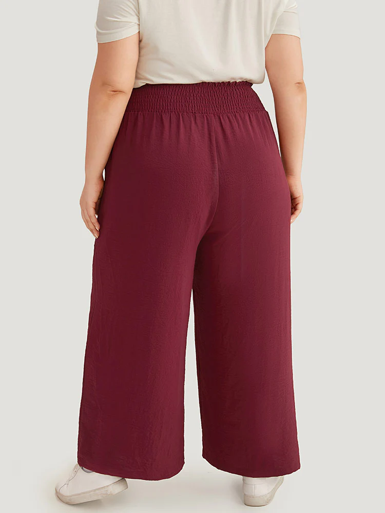 Button Detail Shirred Wide Leg Pants - Image 5