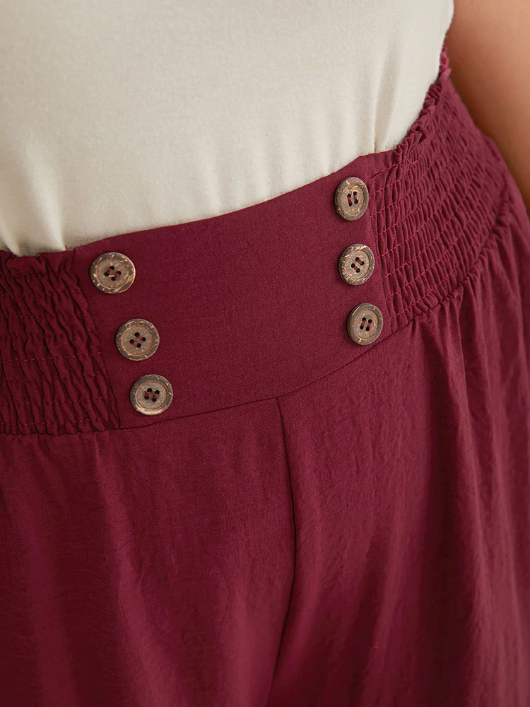 Button Detail Shirred Wide Leg Pants - Image 7