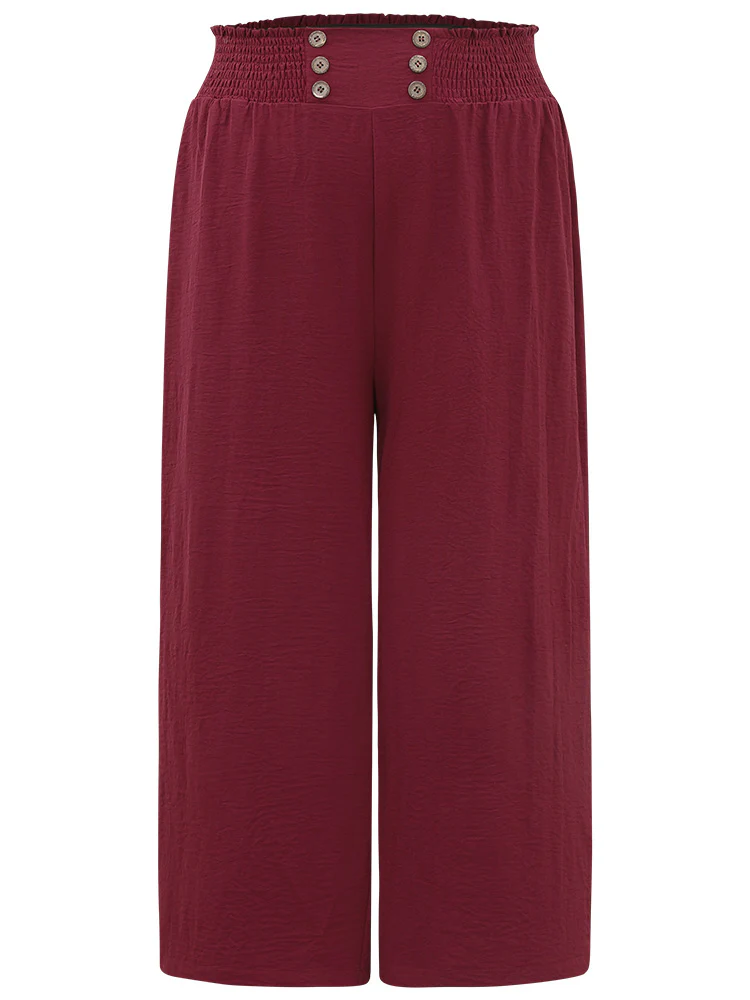 Button Detail Shirred Wide Leg Pants - Image 8