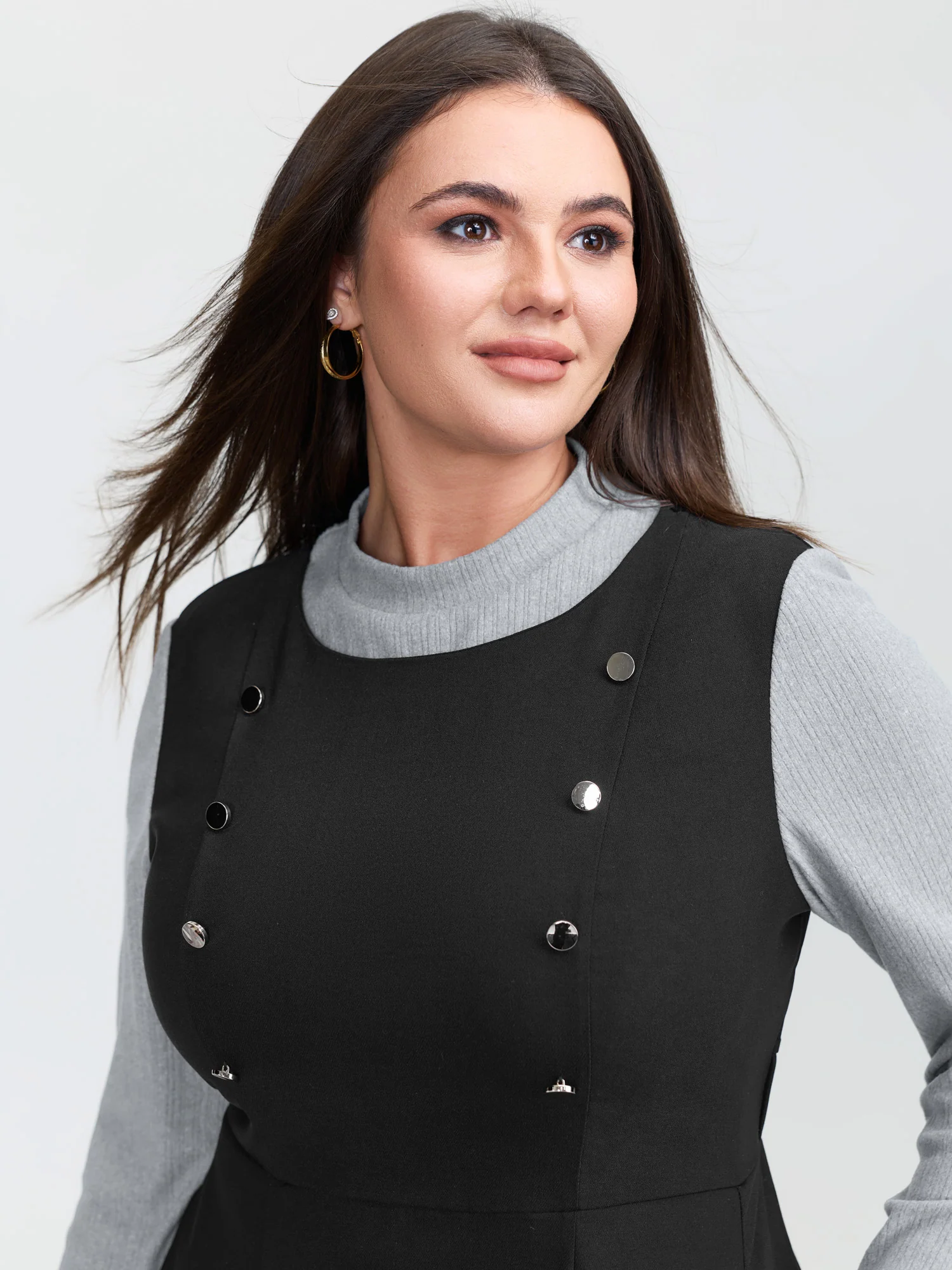 2-In-1 Button Detail Waist-Defining Midi Dress - Image 3