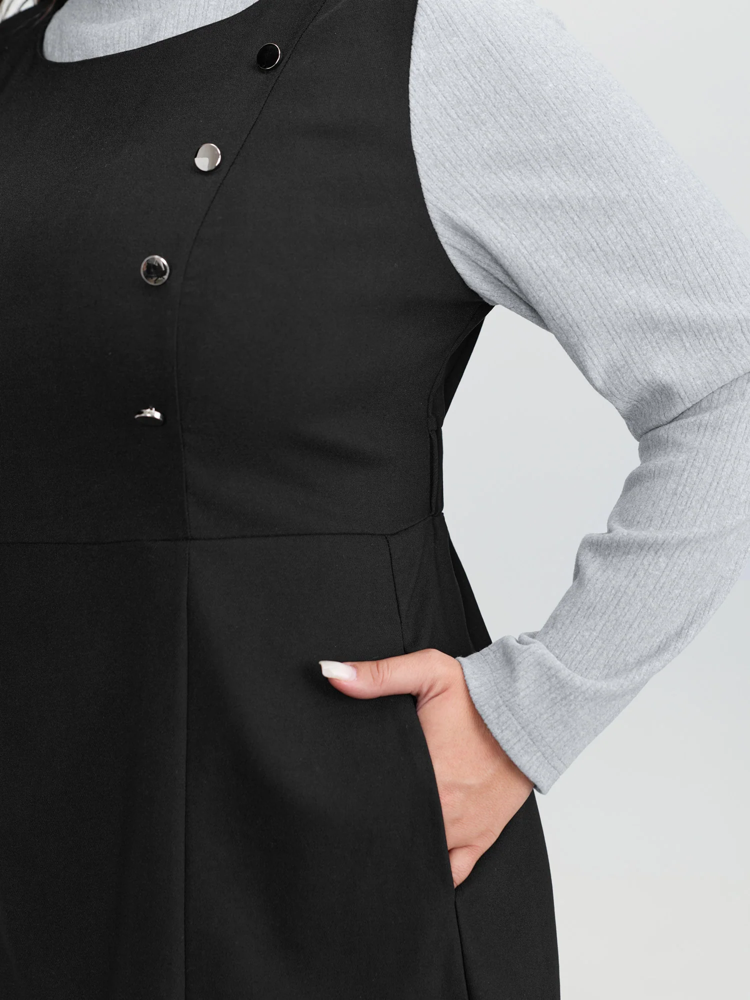 2-In-1 Button Detail Waist-Defining Midi Dress - Image 4