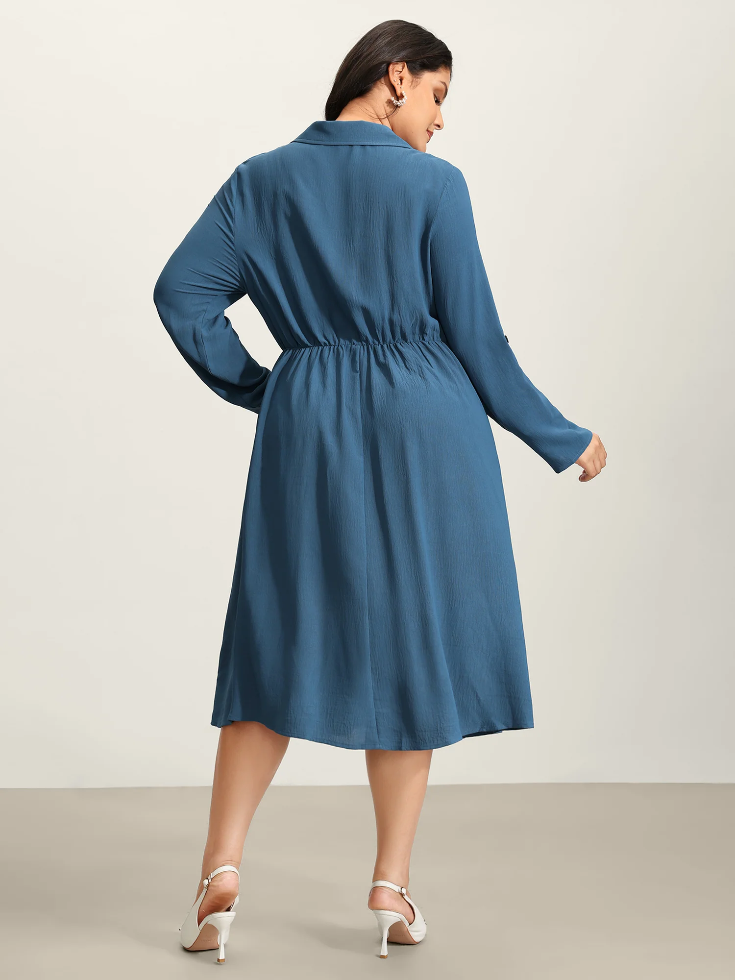 Button Detail Waist-Defining Midi Dress - Image 4