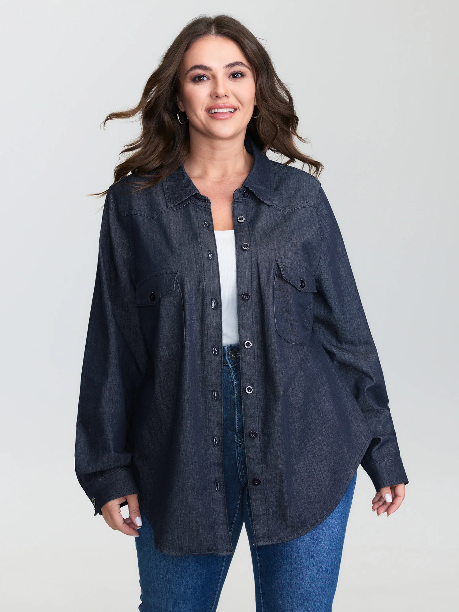 Button Down Chest Flaps Denim Shirt - Image 2
