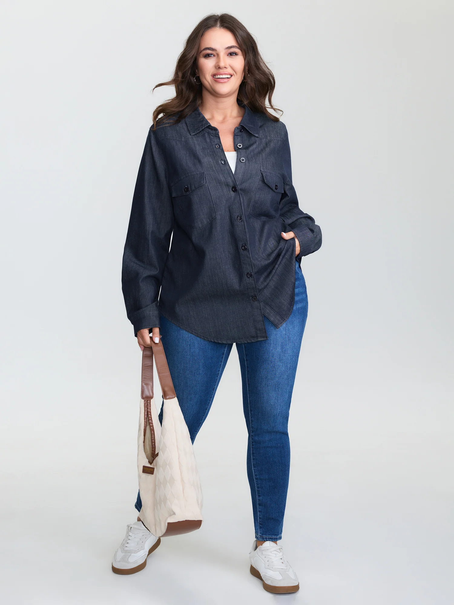 Button Down Chest Flaps Denim Shirt - Image 3