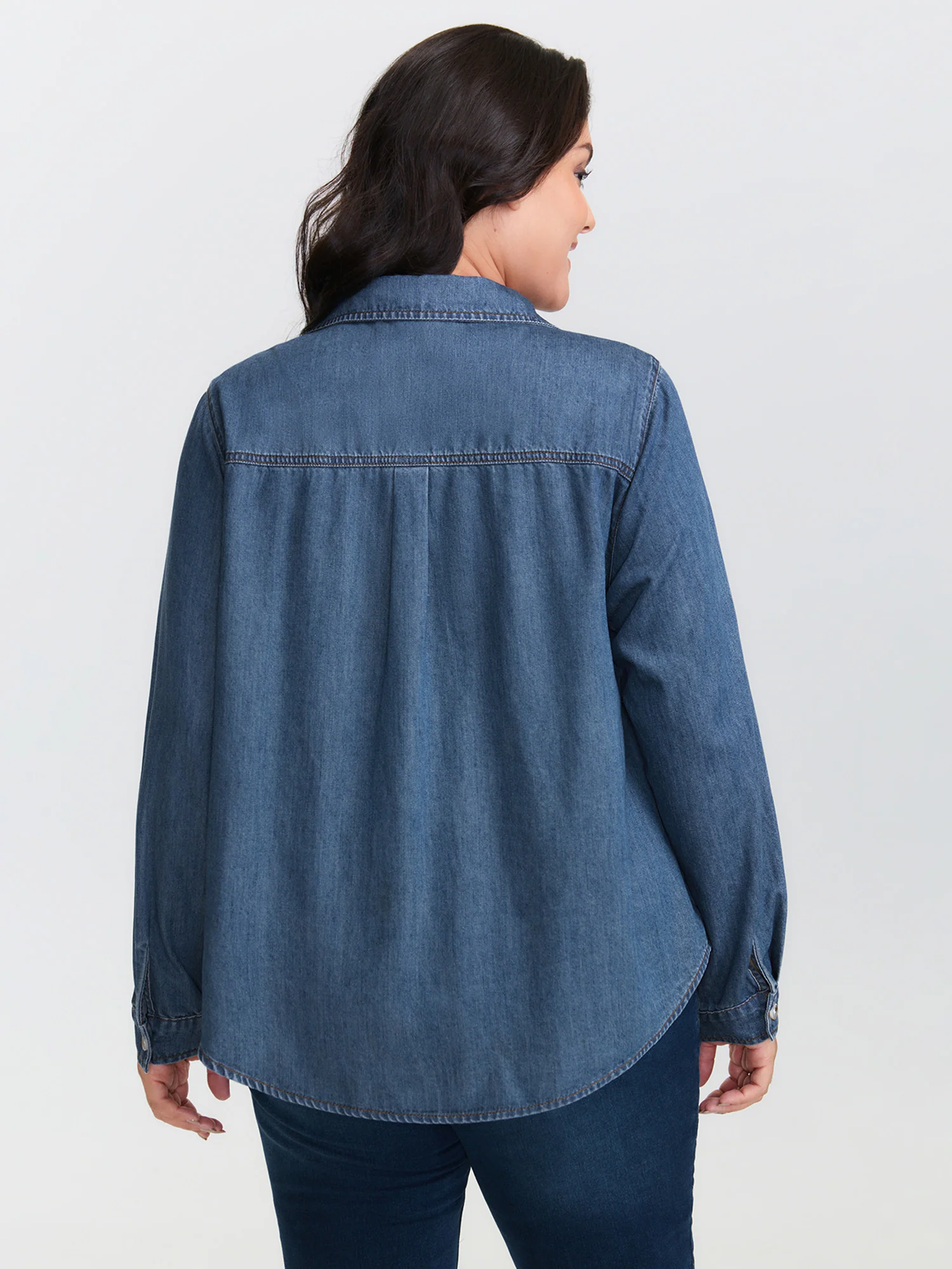 Button-Down Curvy Hem Denim Top - Image 4
