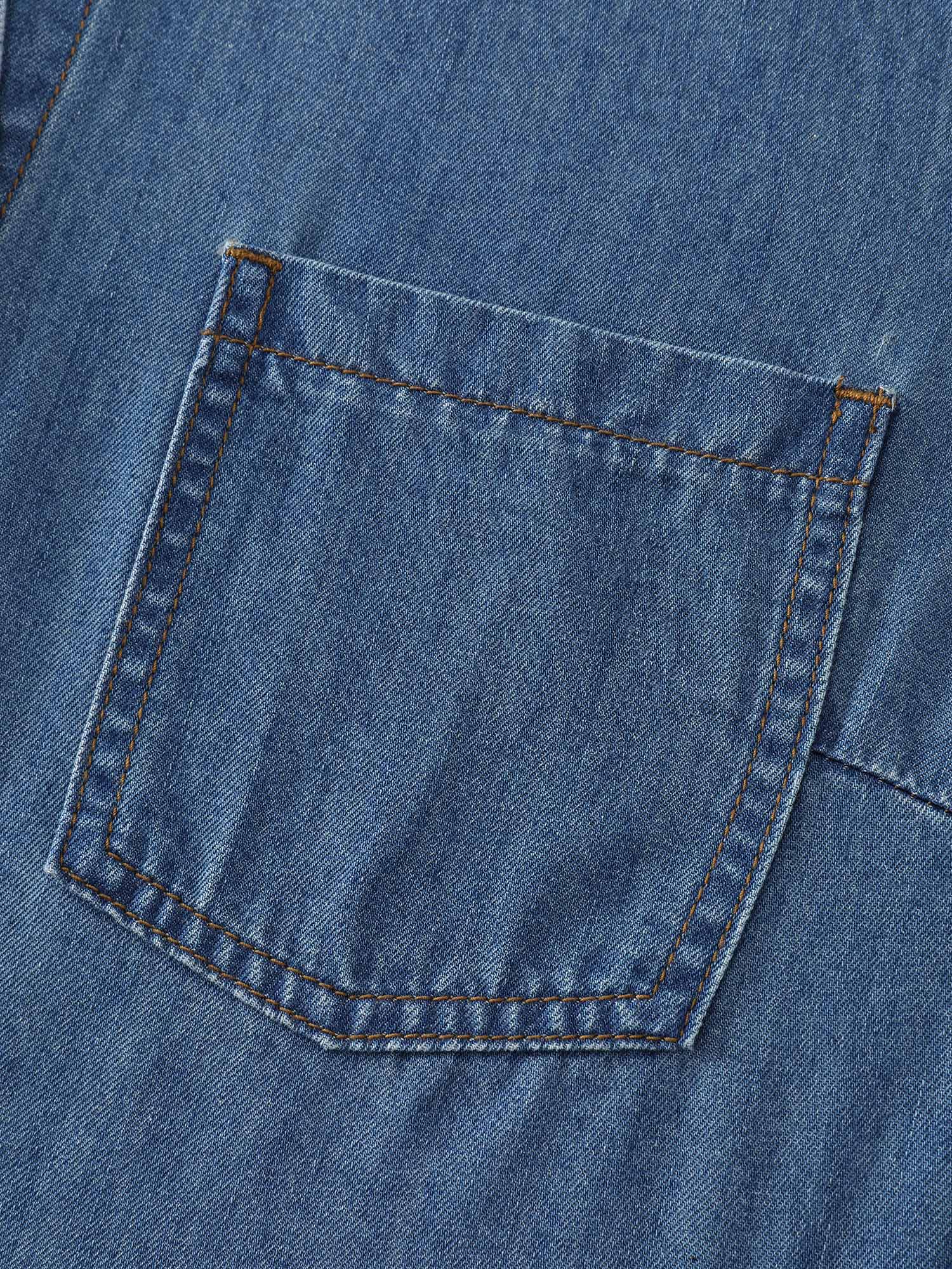 Button-Down Curvy Hem Denim Top - Image 5
