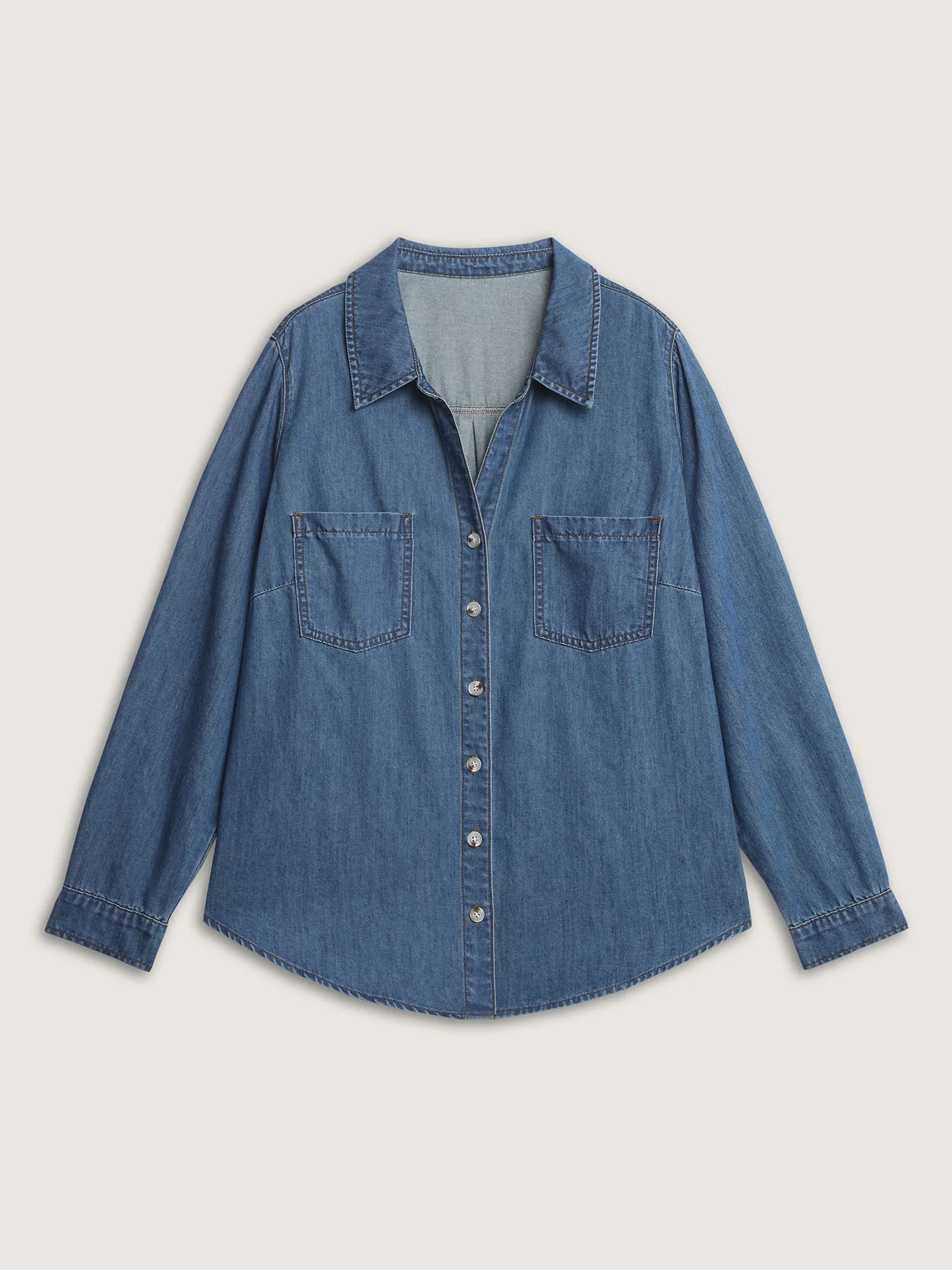 Button-Down Curvy Hem Denim Top - Image 8
