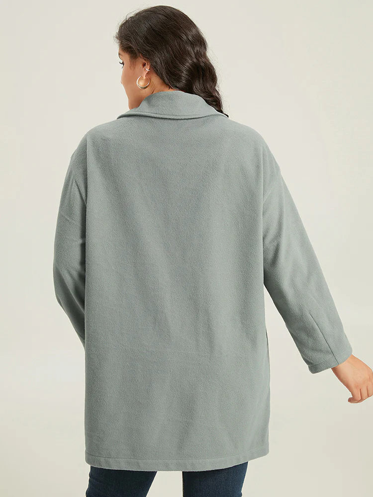 Button Fly Flap Pocket Lantern Sleeve Coat - Image 2