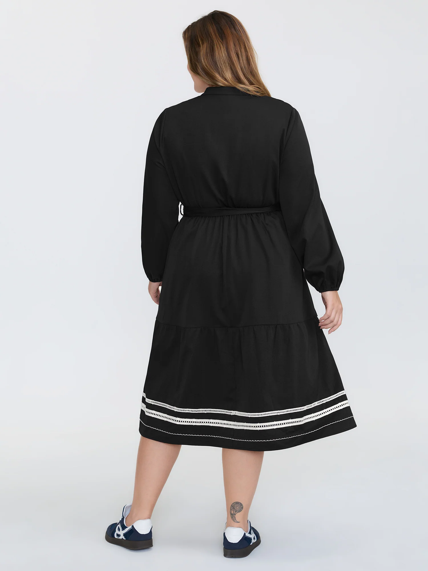 Button Front Belted Stitch Detail Midi Dress - Image 5