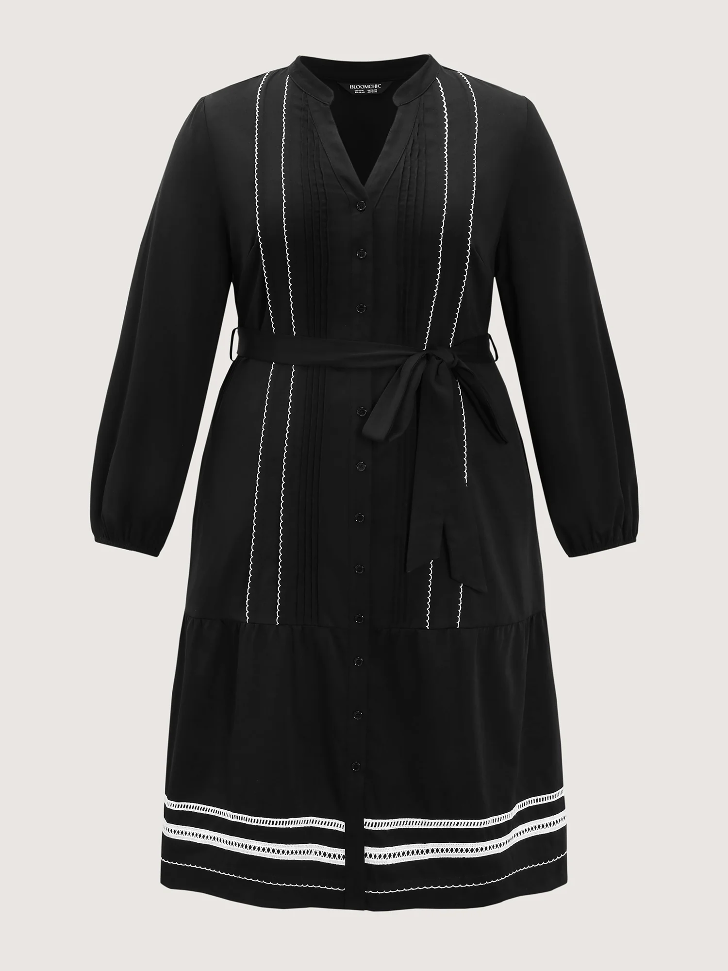 Button Front Belted Stitch Detail Midi Dress - Image 8