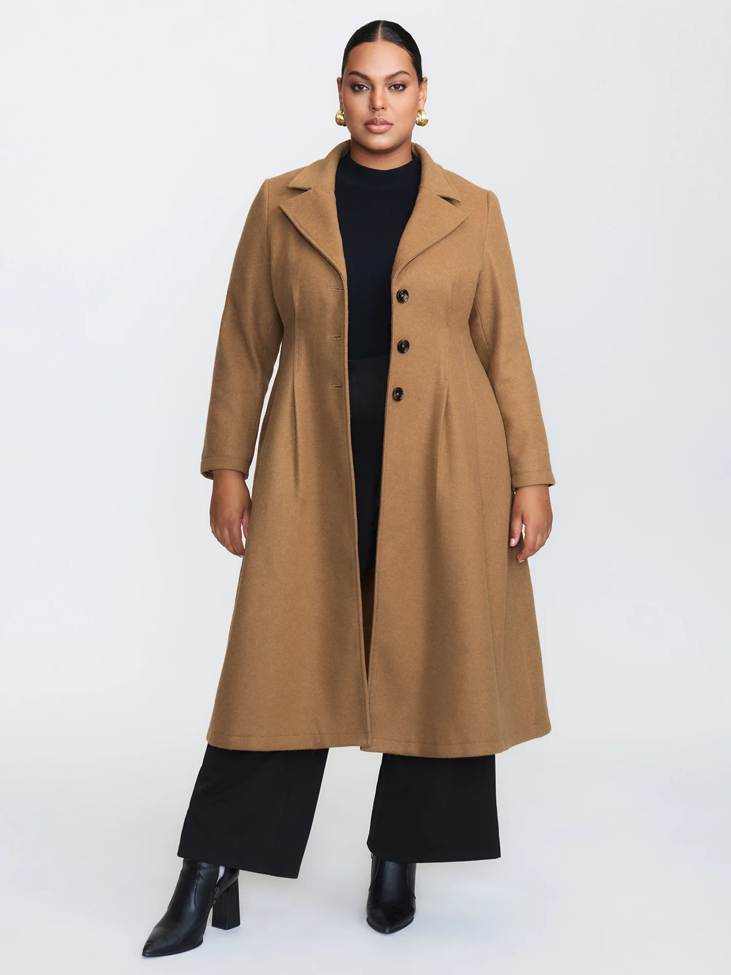 Button Front Pleated Plain Coat - Image 2