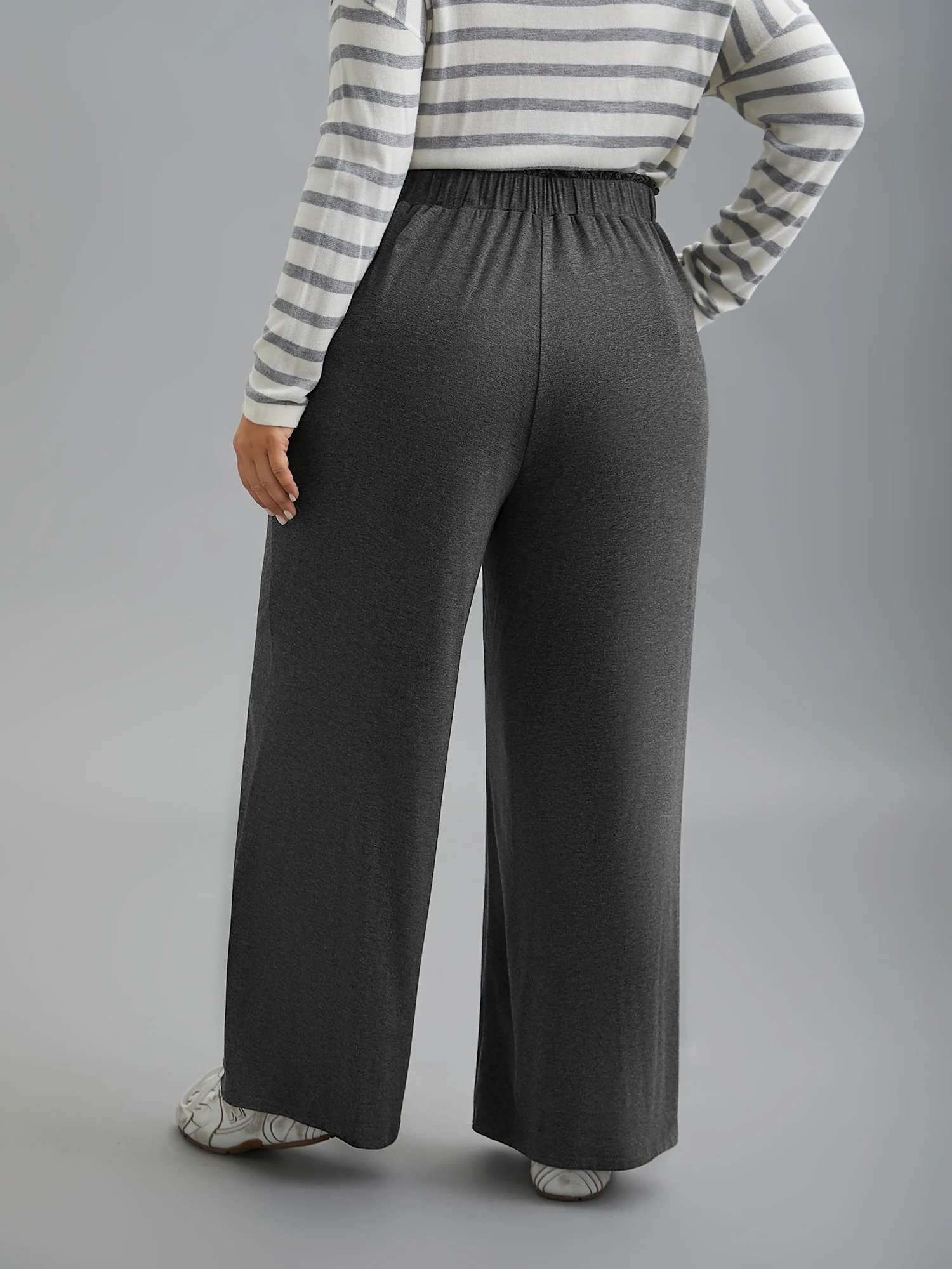 Button-Front Ruffled Waist Stretchy Pants - Image 4