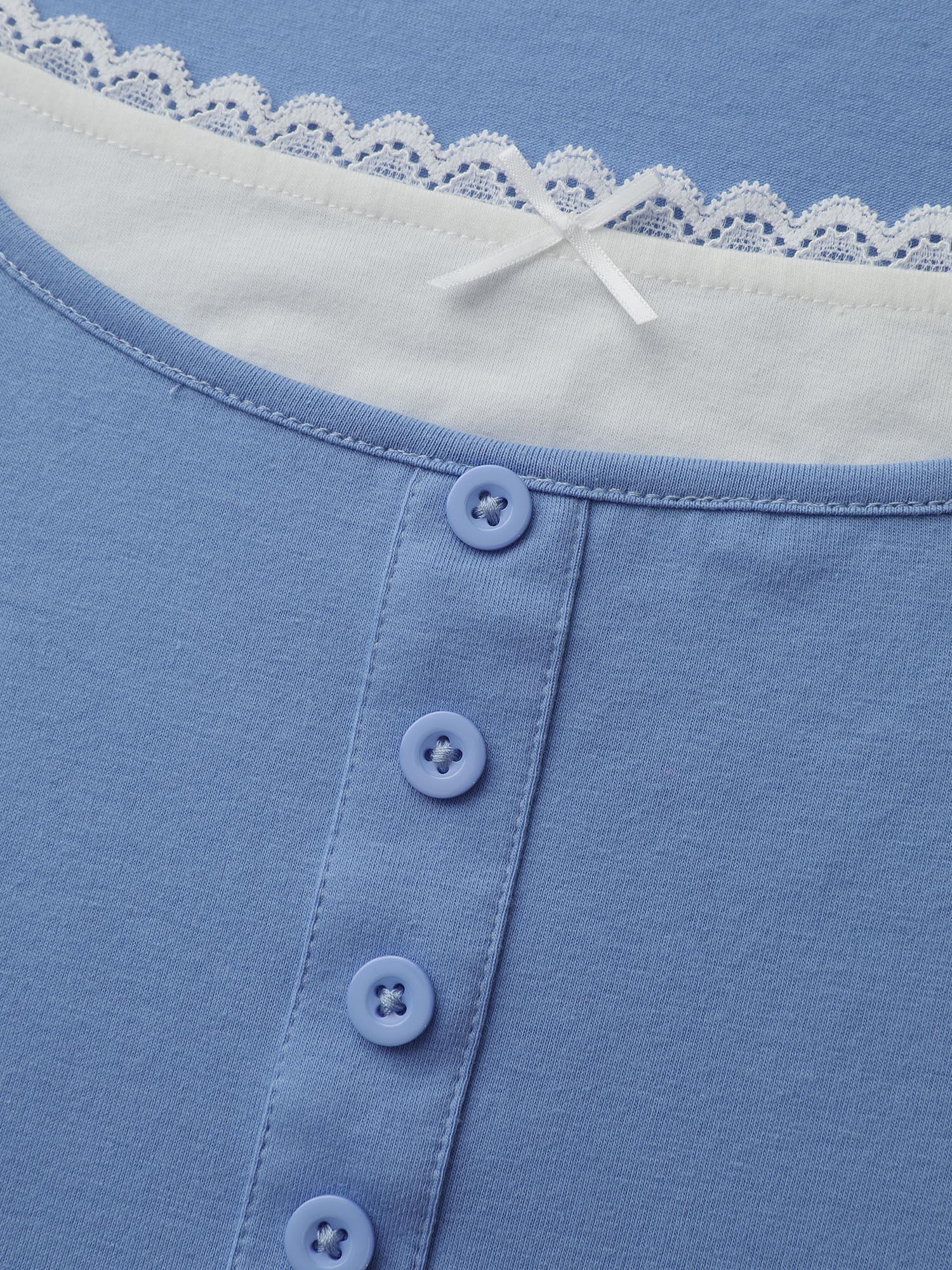 Button Placket Lace Scoop Neck T-Shirt - Image 5