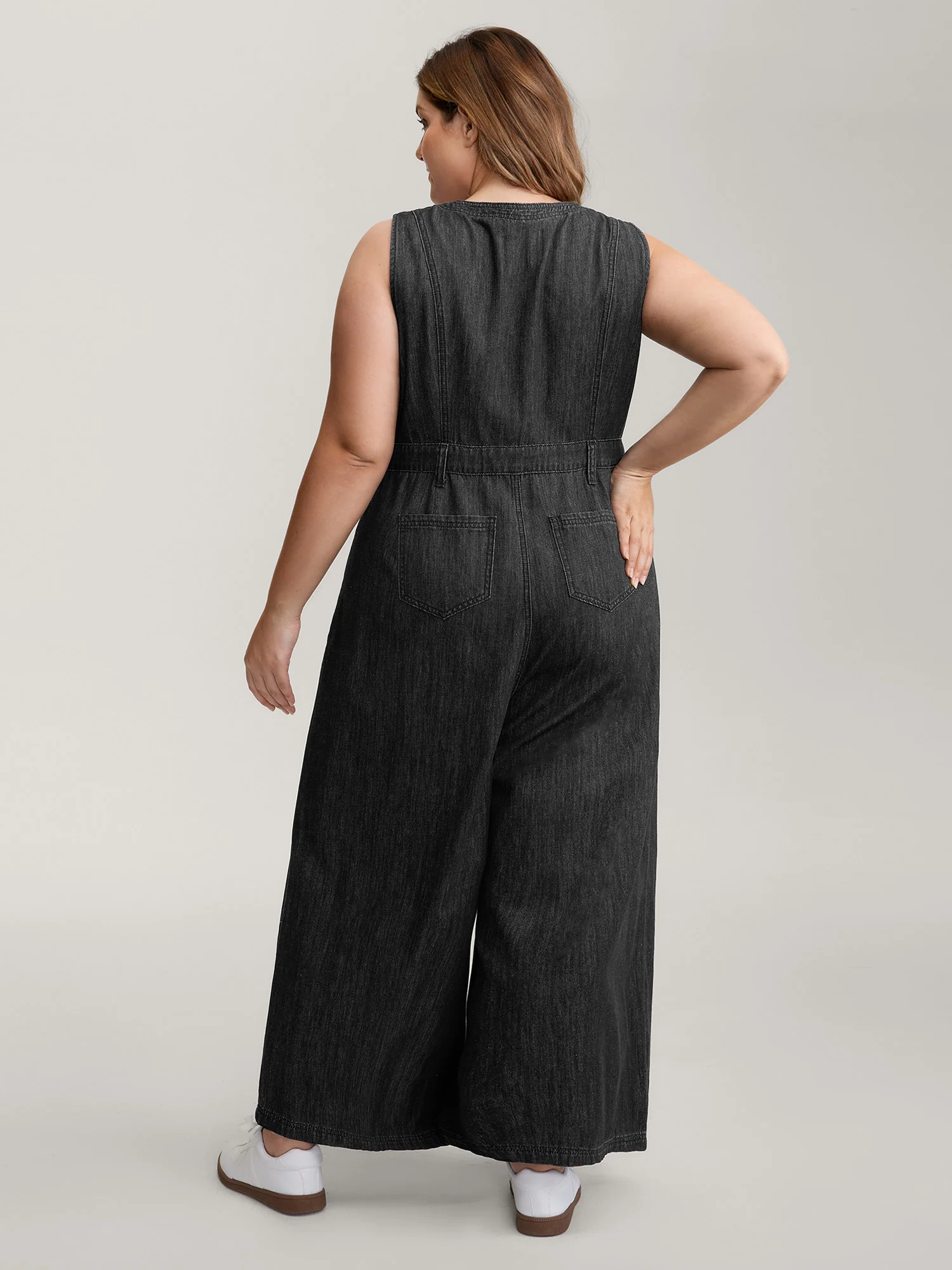 Button Placket Pockets Denim Jumpsuit - Image 4