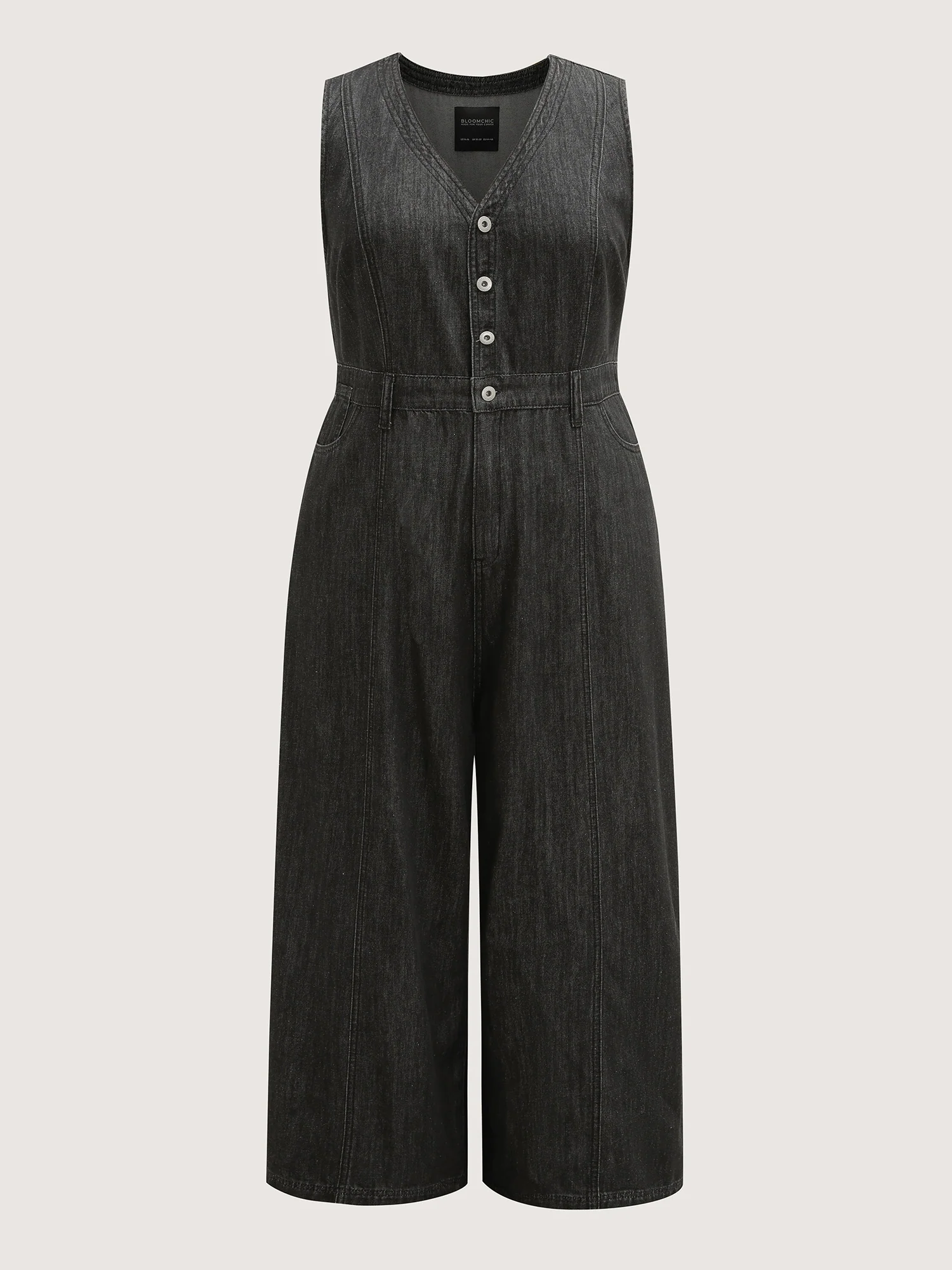 Button Placket Pockets Denim Jumpsuit - Image 7