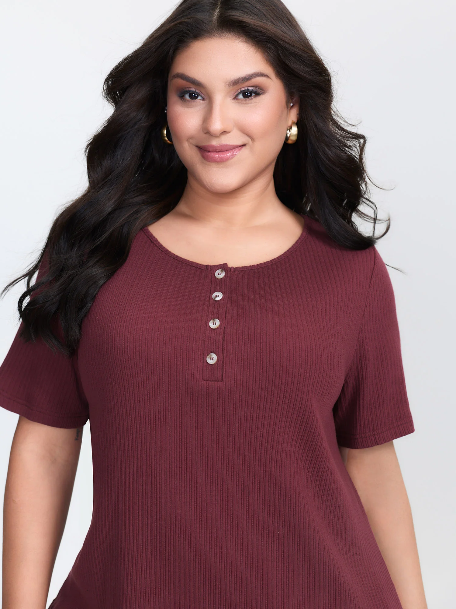 Button Placket Stretchy T-Shirt - Image 2