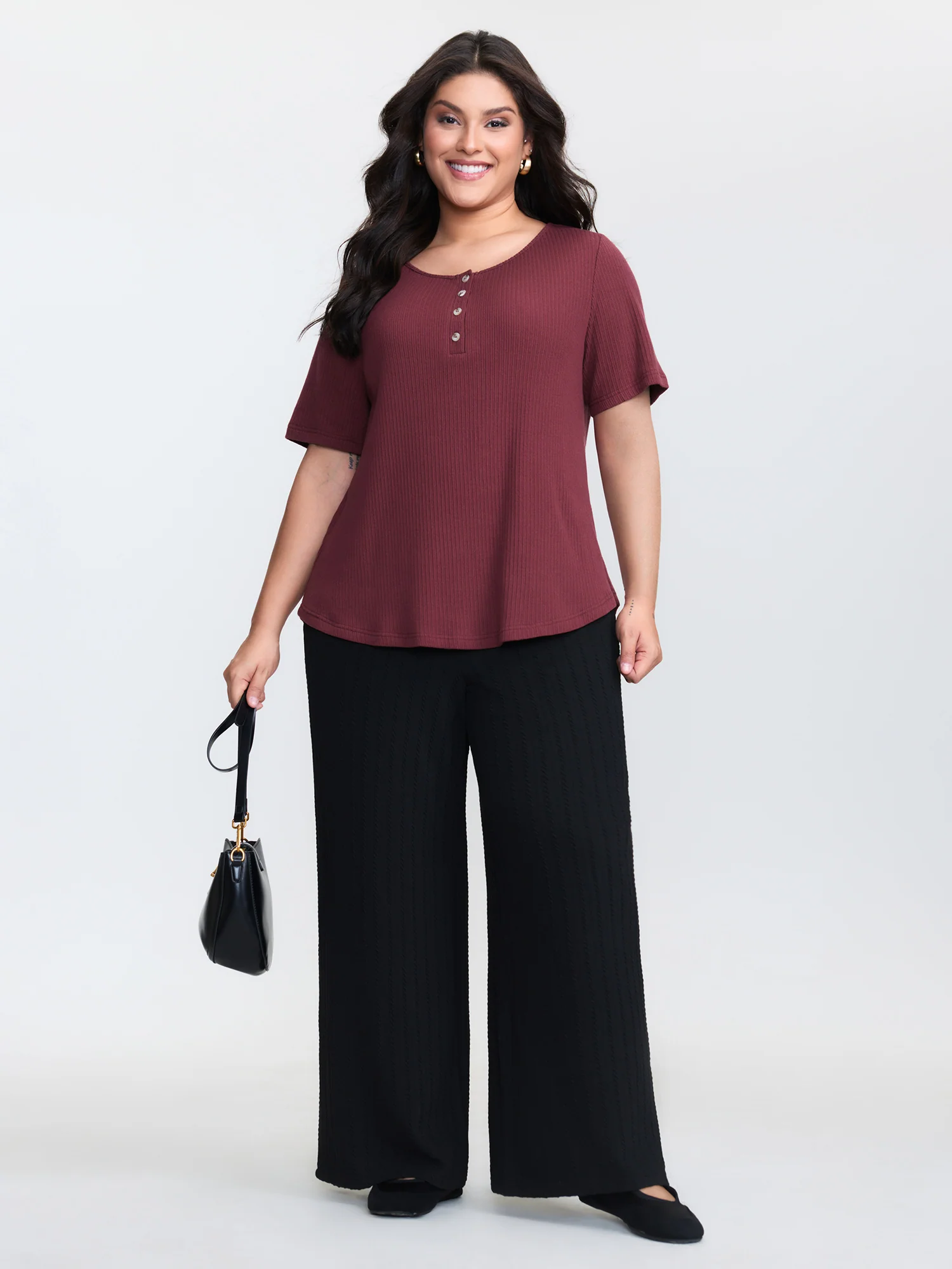 Button Placket Stretchy T-Shirt - Image 3