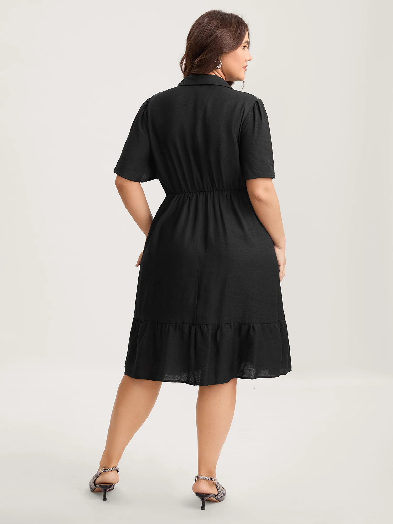 Button Placket Waist-Tie Midi Dress - Image 4