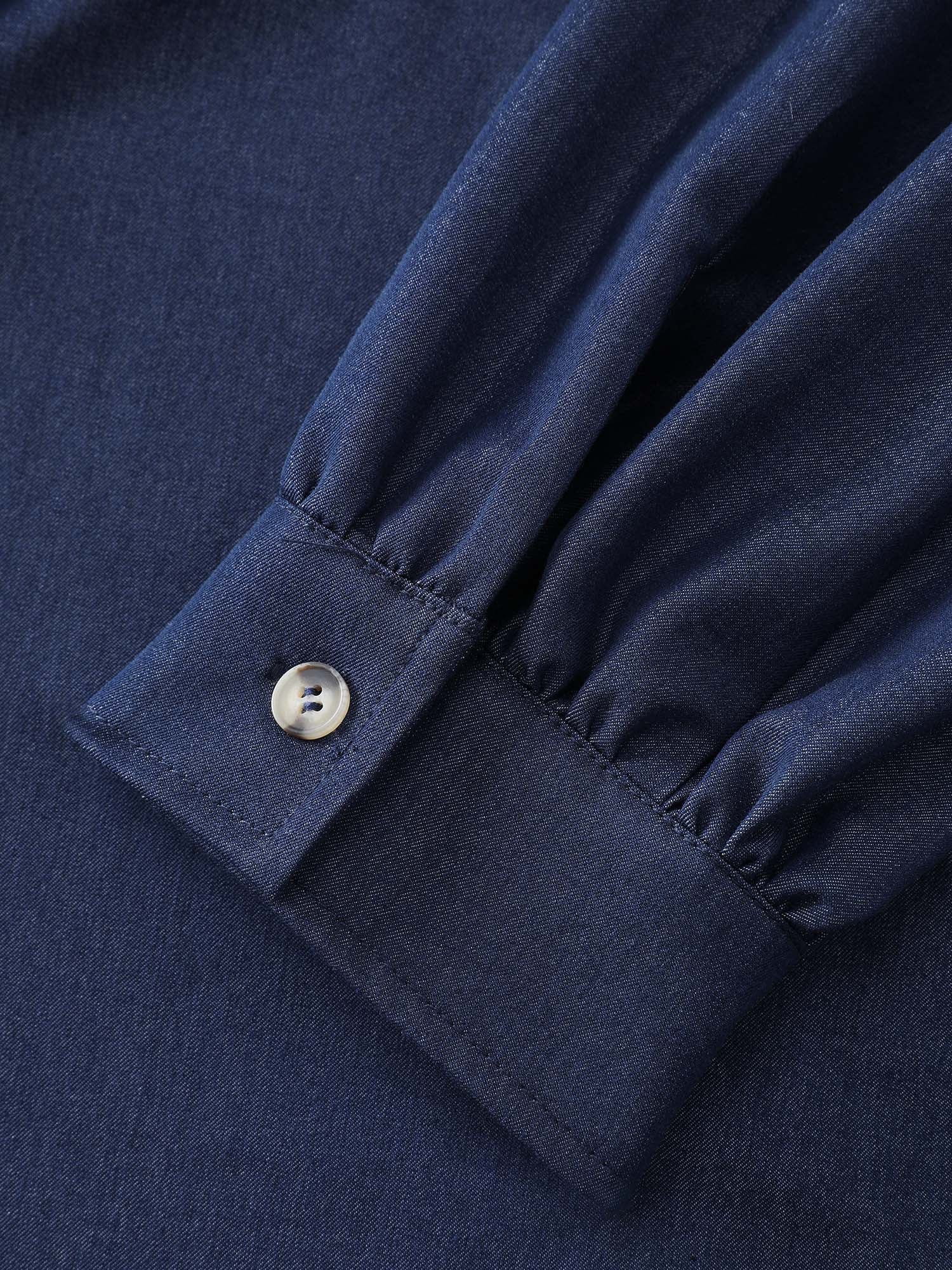 Buttons Pleated Denim Blouse - Image 6